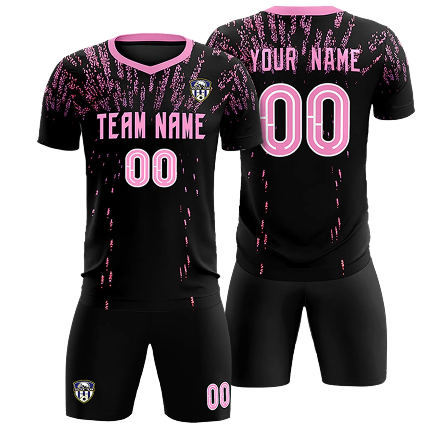 Custom Black Light Pink Fireworks gradient Sport Soccer Sets Jersey