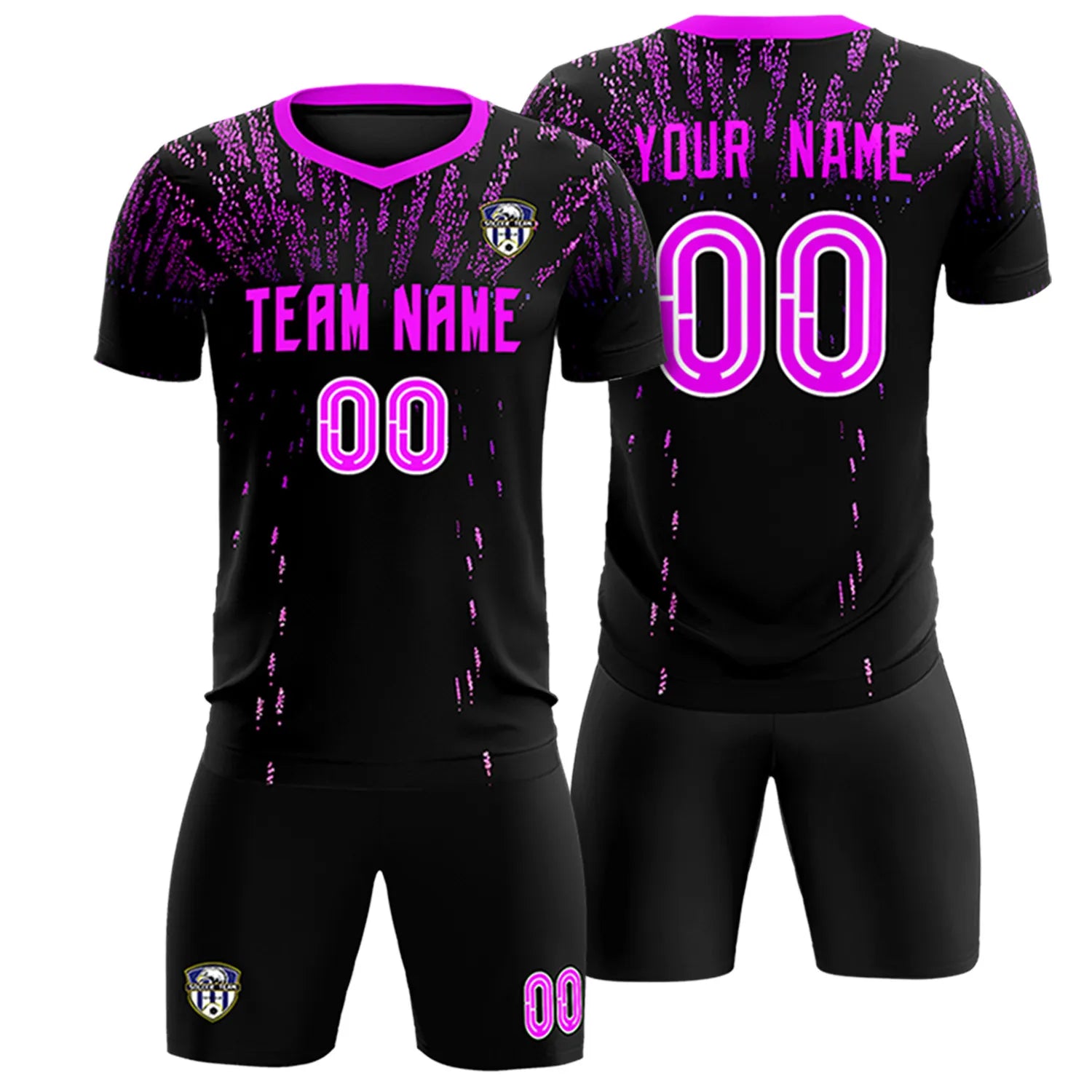 Custom Black Pink Fireworks gradient Sport Soccer Sets Jersey