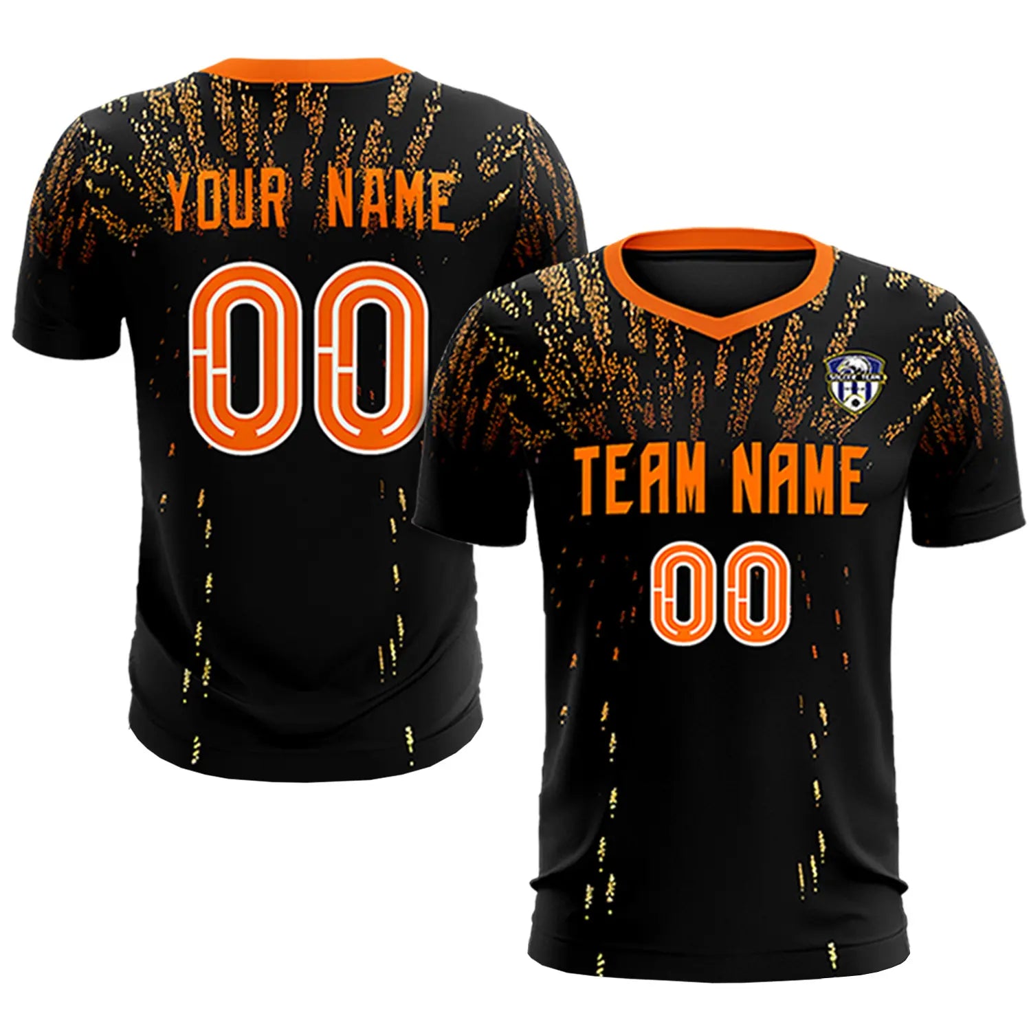 Custom Black Orange Fireworks gradient Sport Soccer Sets Jersey