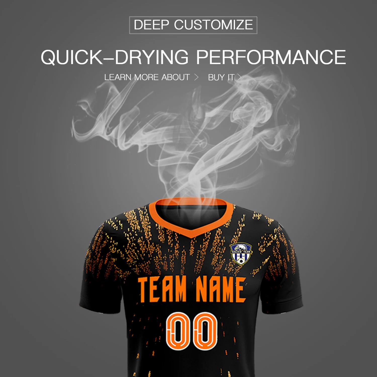 Custom Black Orange Fireworks gradient Sport Soccer Sets Jersey