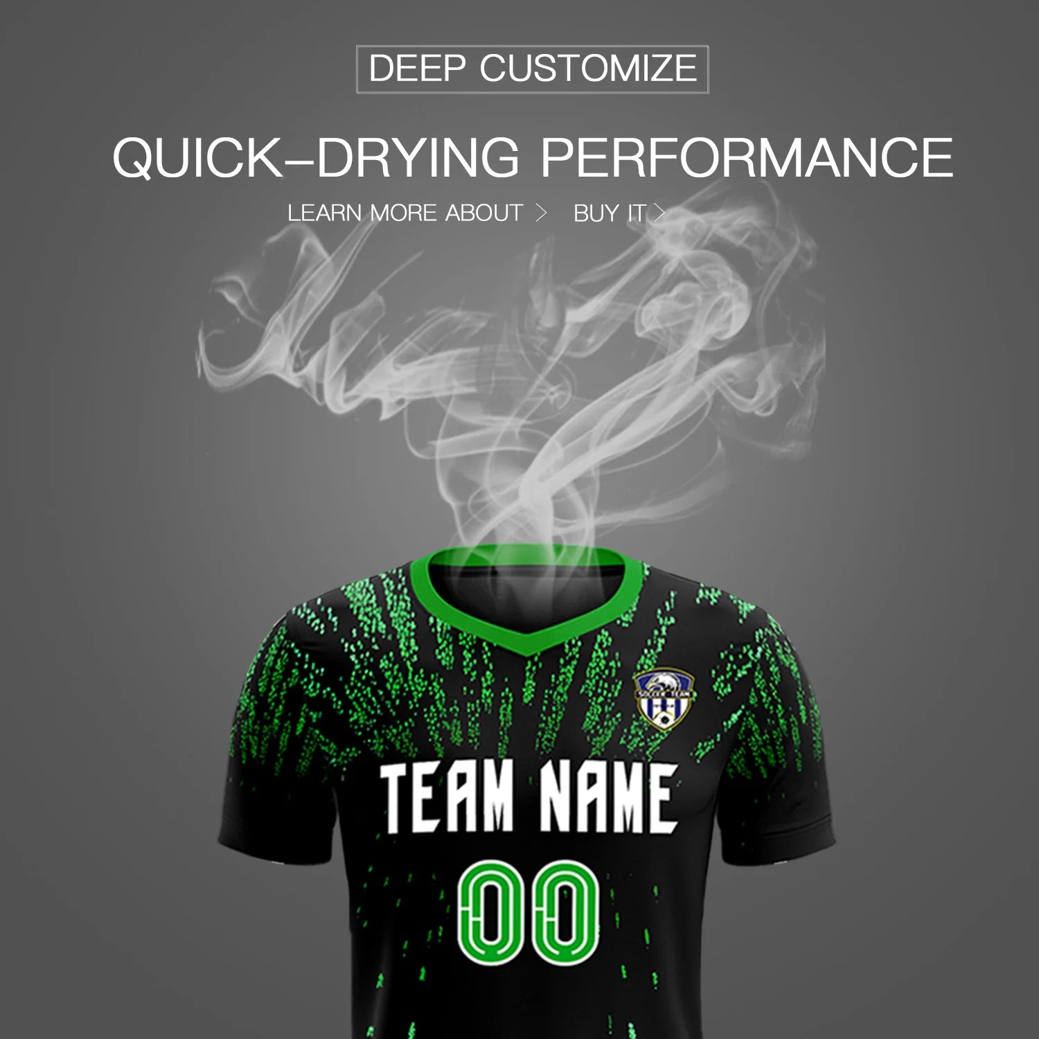 Custom Black Kelly Green Fireworks gradient Sport Soccer Sets Jersey