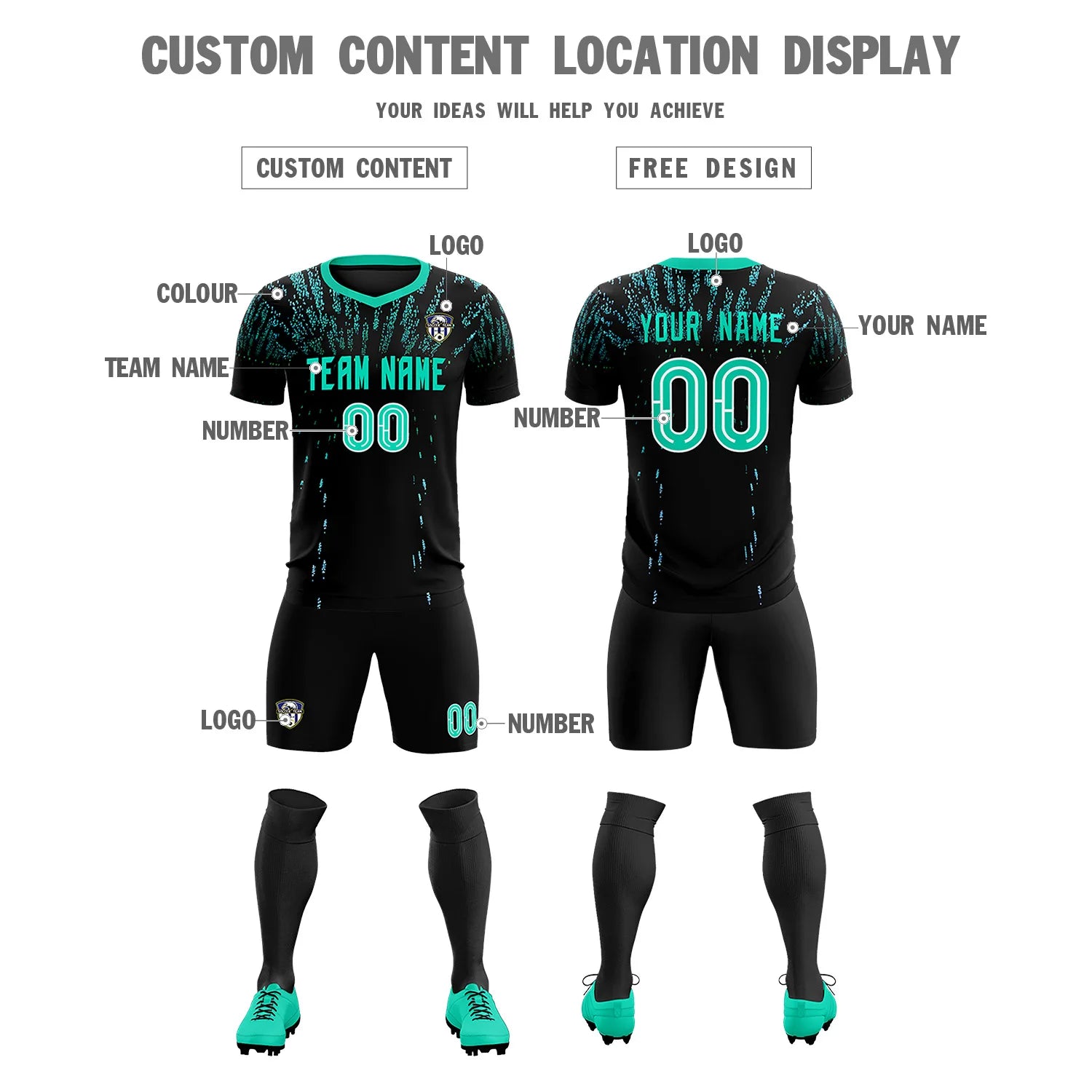 Custom Black Bright Green Fireworks gradient Sport Soccer Sets Jersey