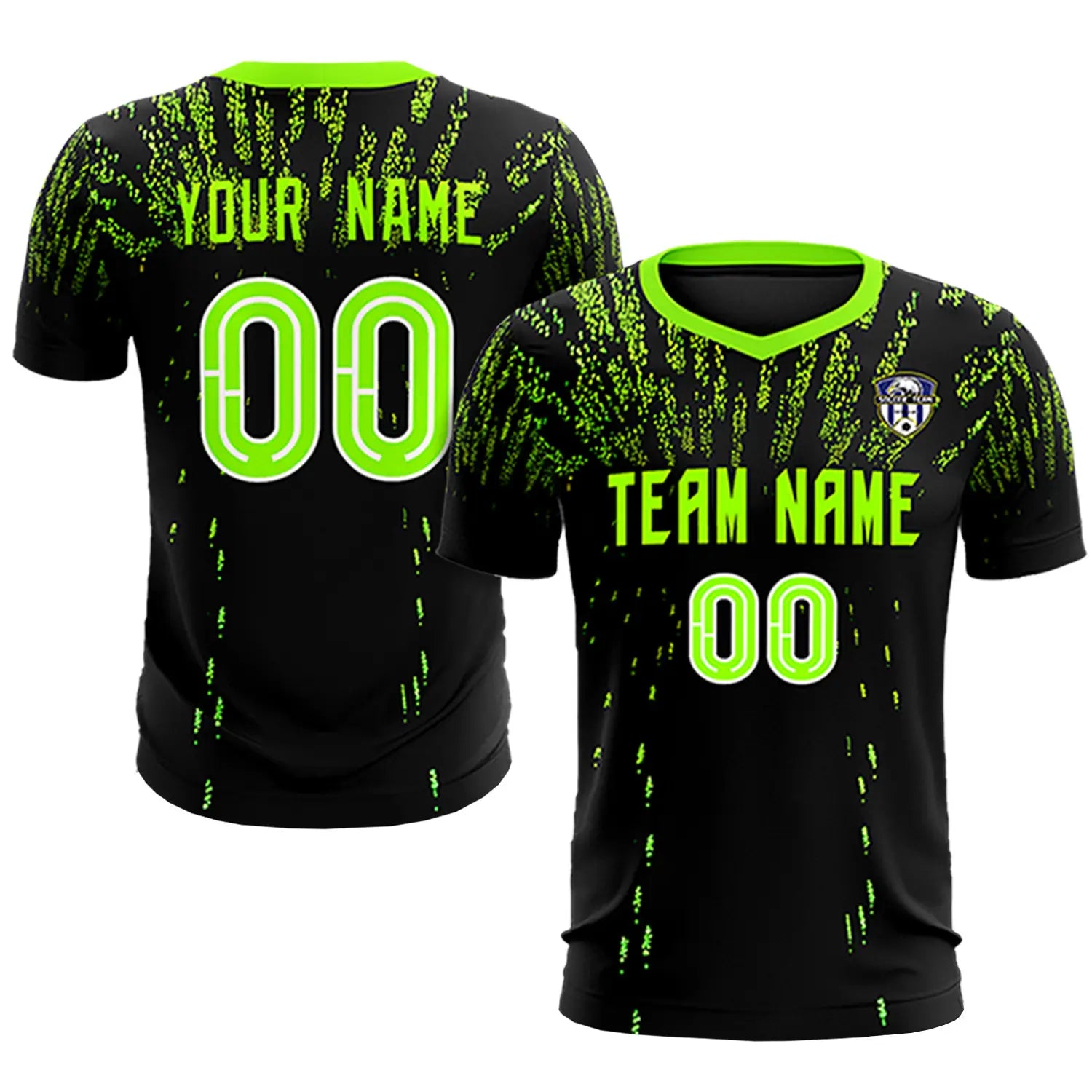 Custom Black Neon Green Fireworks gradient Sport Soccer Sets Jersey