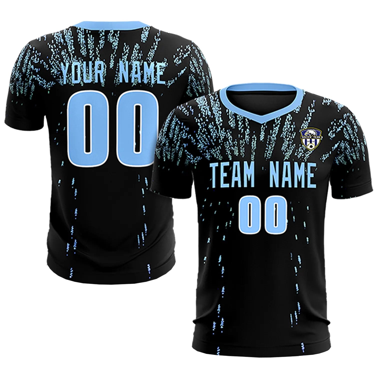 Custom Black Light Blue Fireworks gradient Sport Soccer Sets Jersey