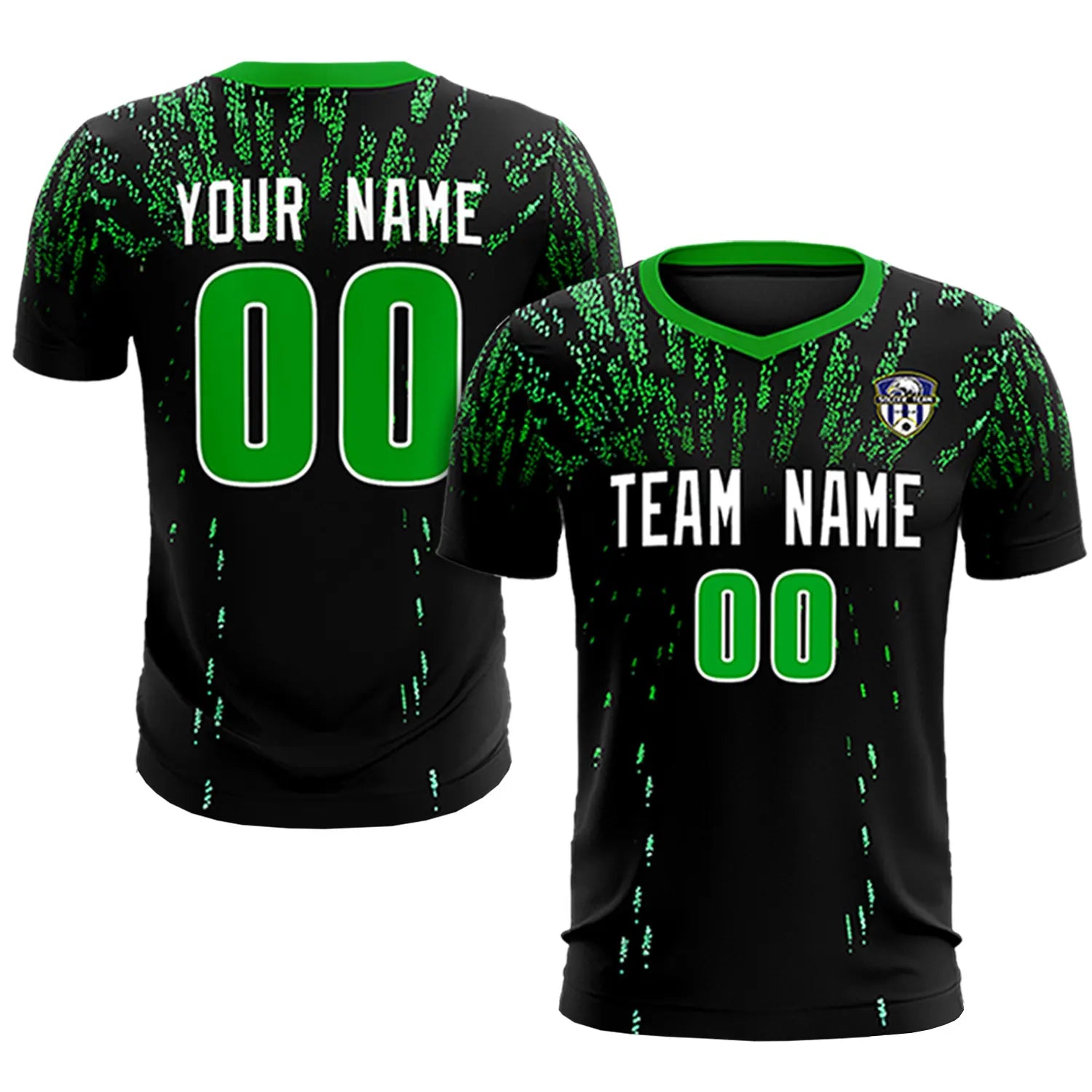 Custom Black Kelly Green Fireworks gradient Sport Soccer Sets Jersey