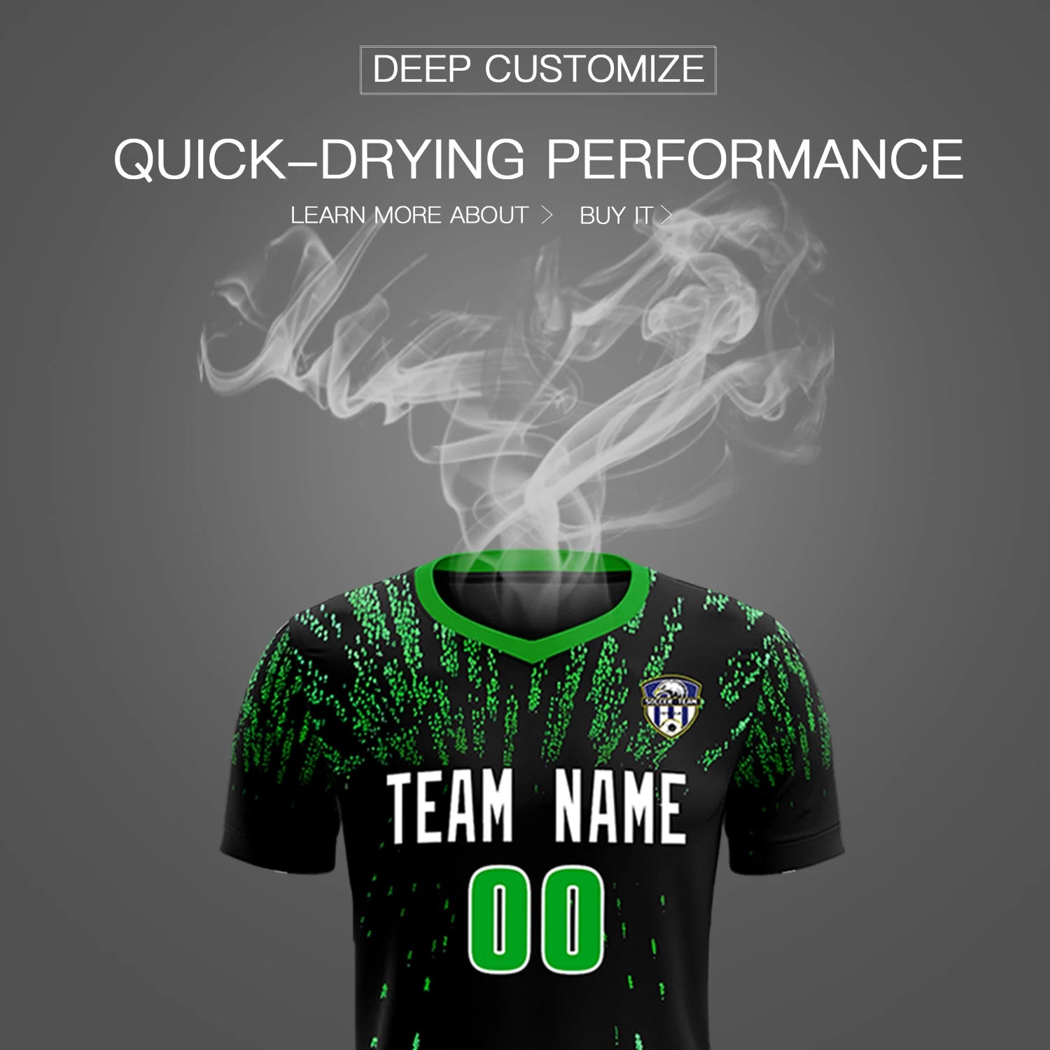 Custom Black Kelly Green Fireworks gradient Sport Soccer Sets Jersey