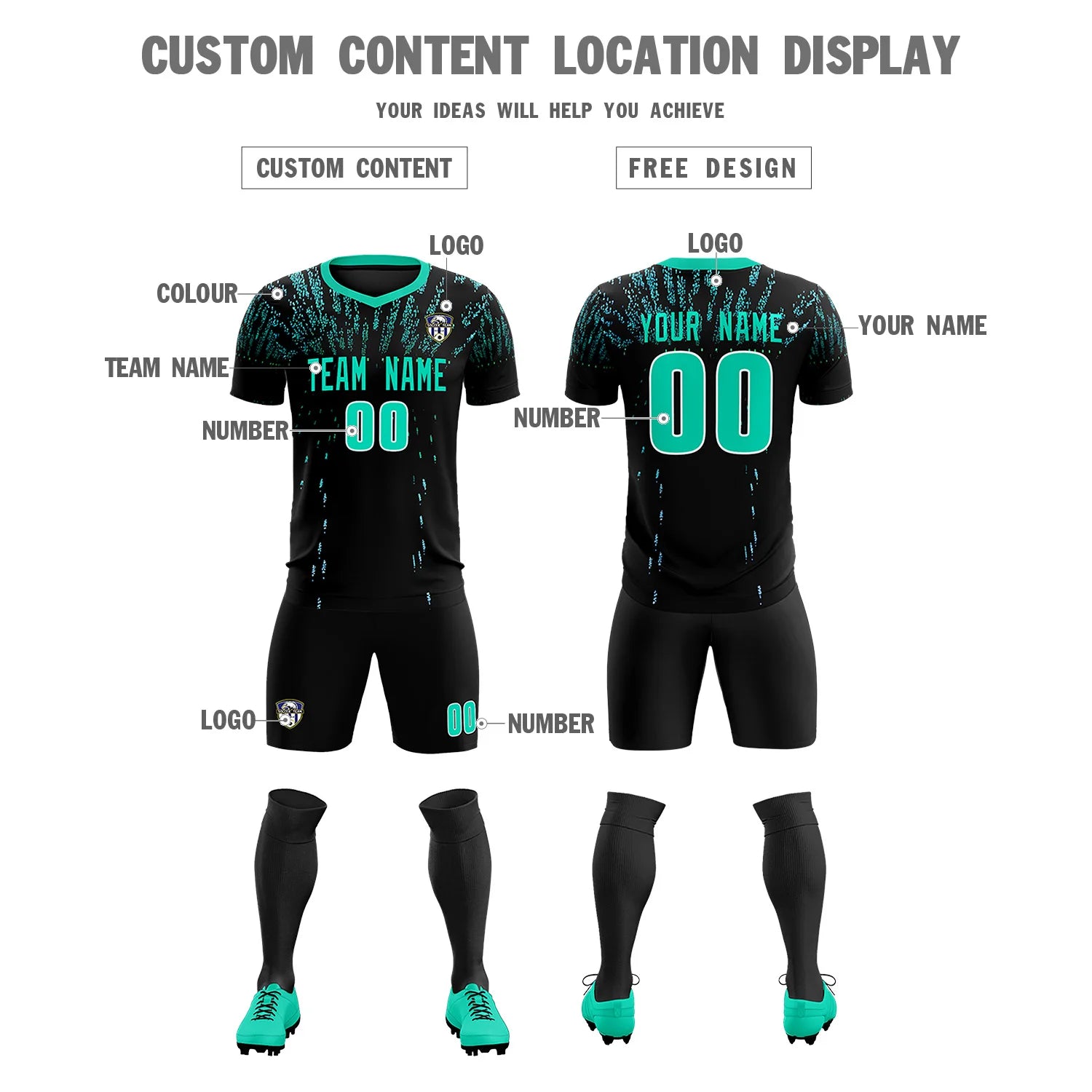 Custom Black Bright Green Fireworks gradient Sport Soccer Sets Jersey