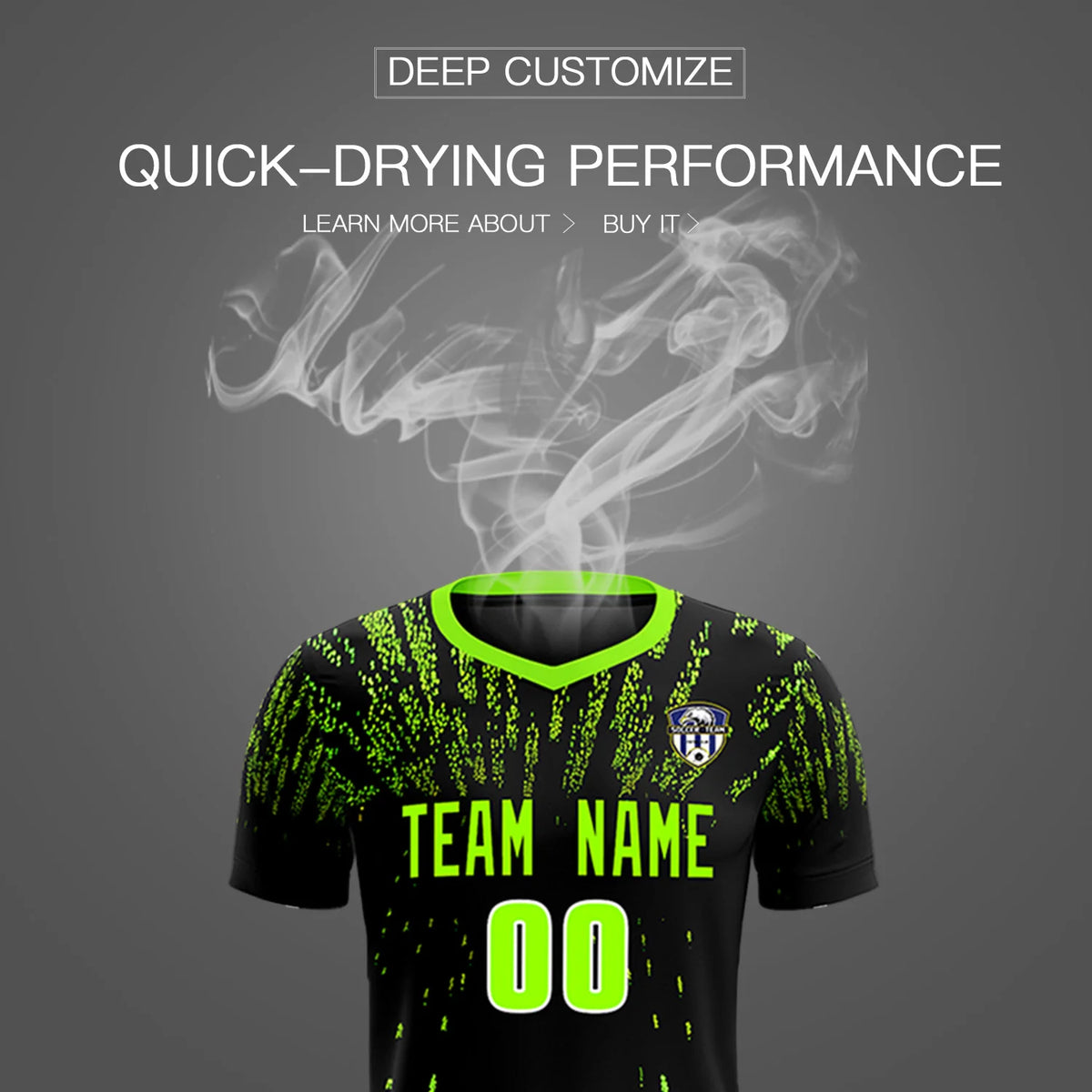 Custom Black Neon Green Fireworks gradient Sport Soccer Sets Jersey
