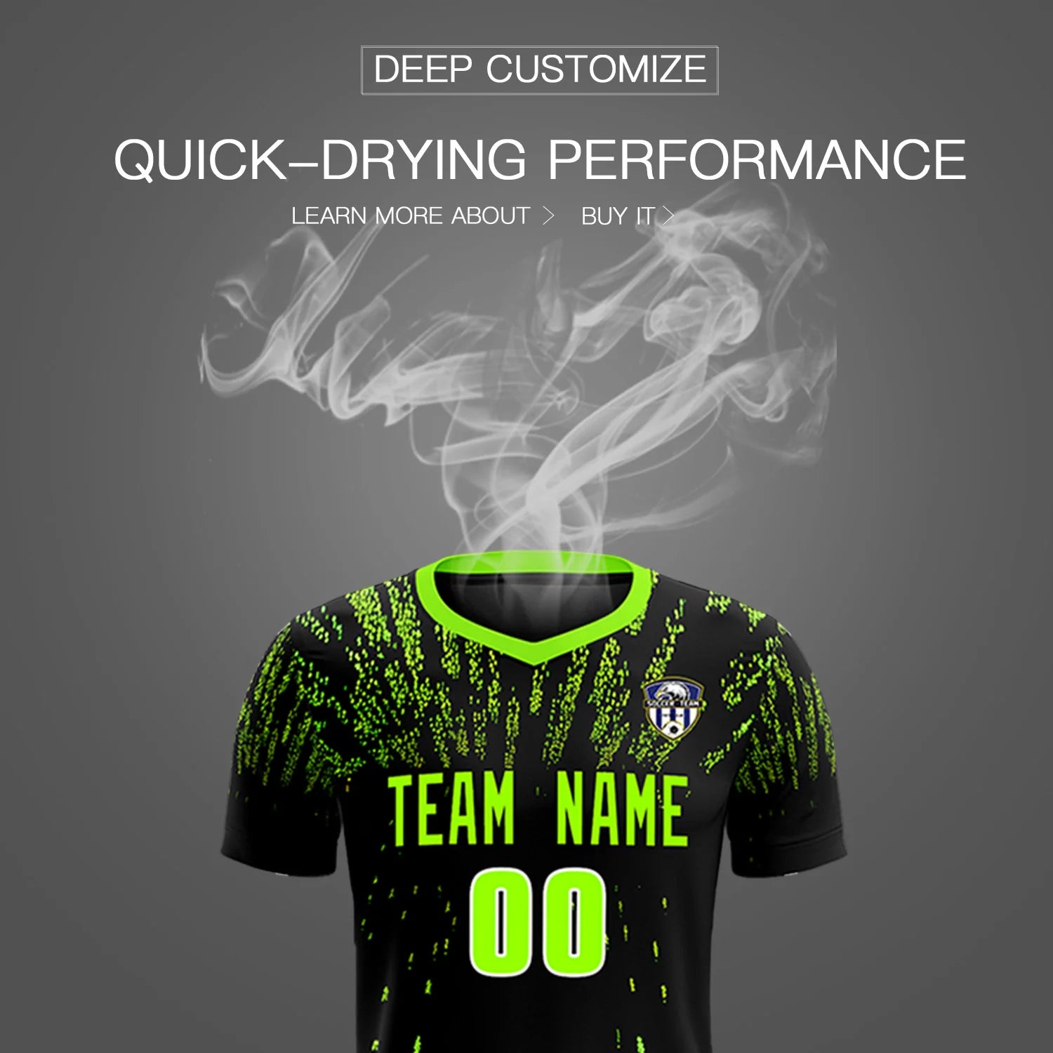 Custom Black Neon Green Fireworks gradient Sport Soccer Sets Jersey