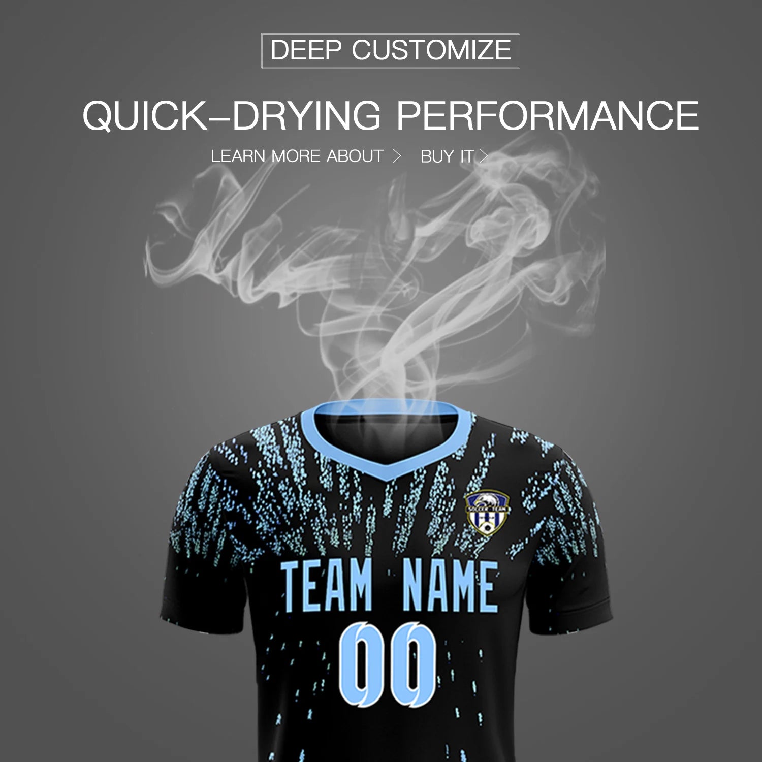 Custom Black Light Blue Fireworks gradient Sport Soccer Sets Jersey