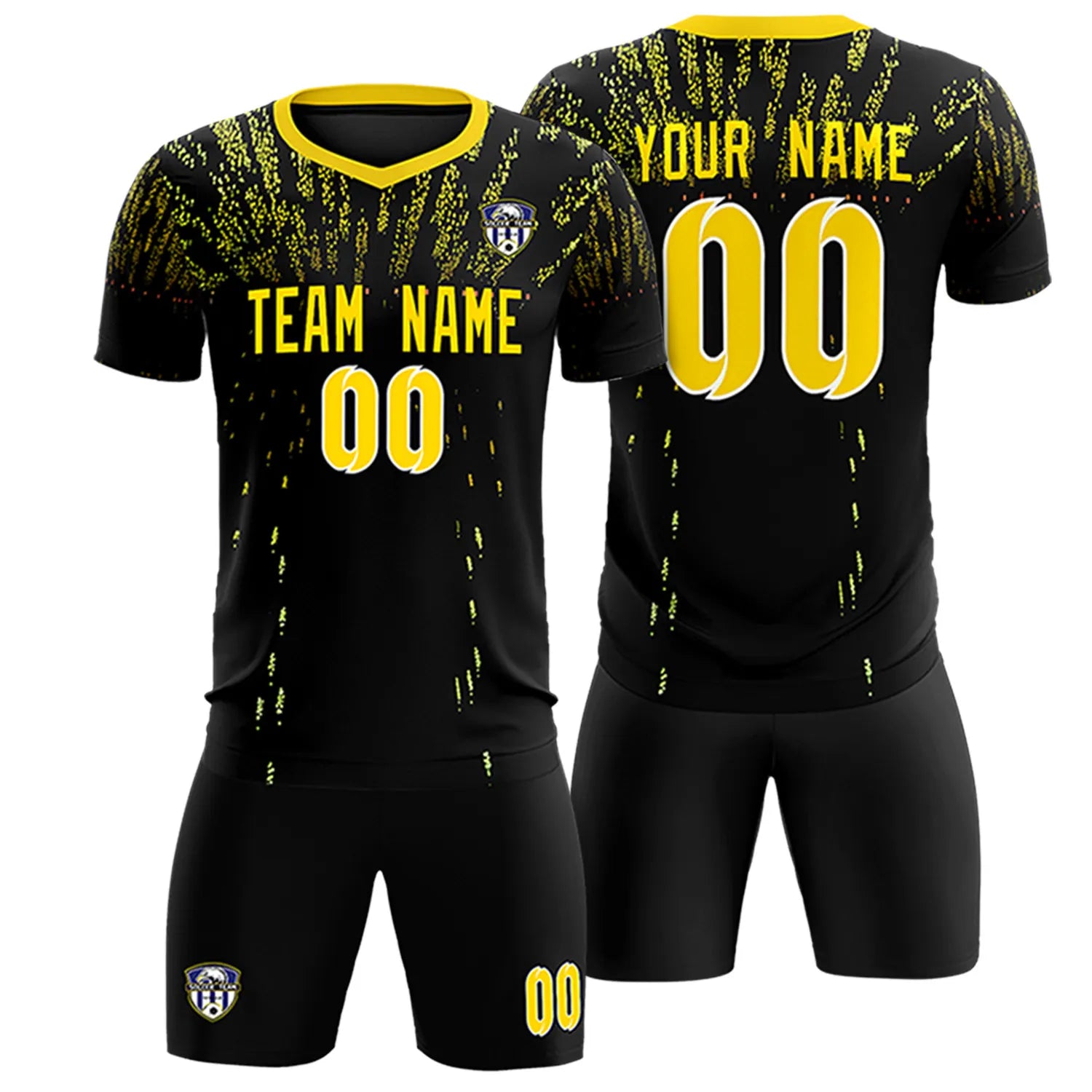 Custom Black Gold Fireworks gradient Sport Soccer Sets Jersey