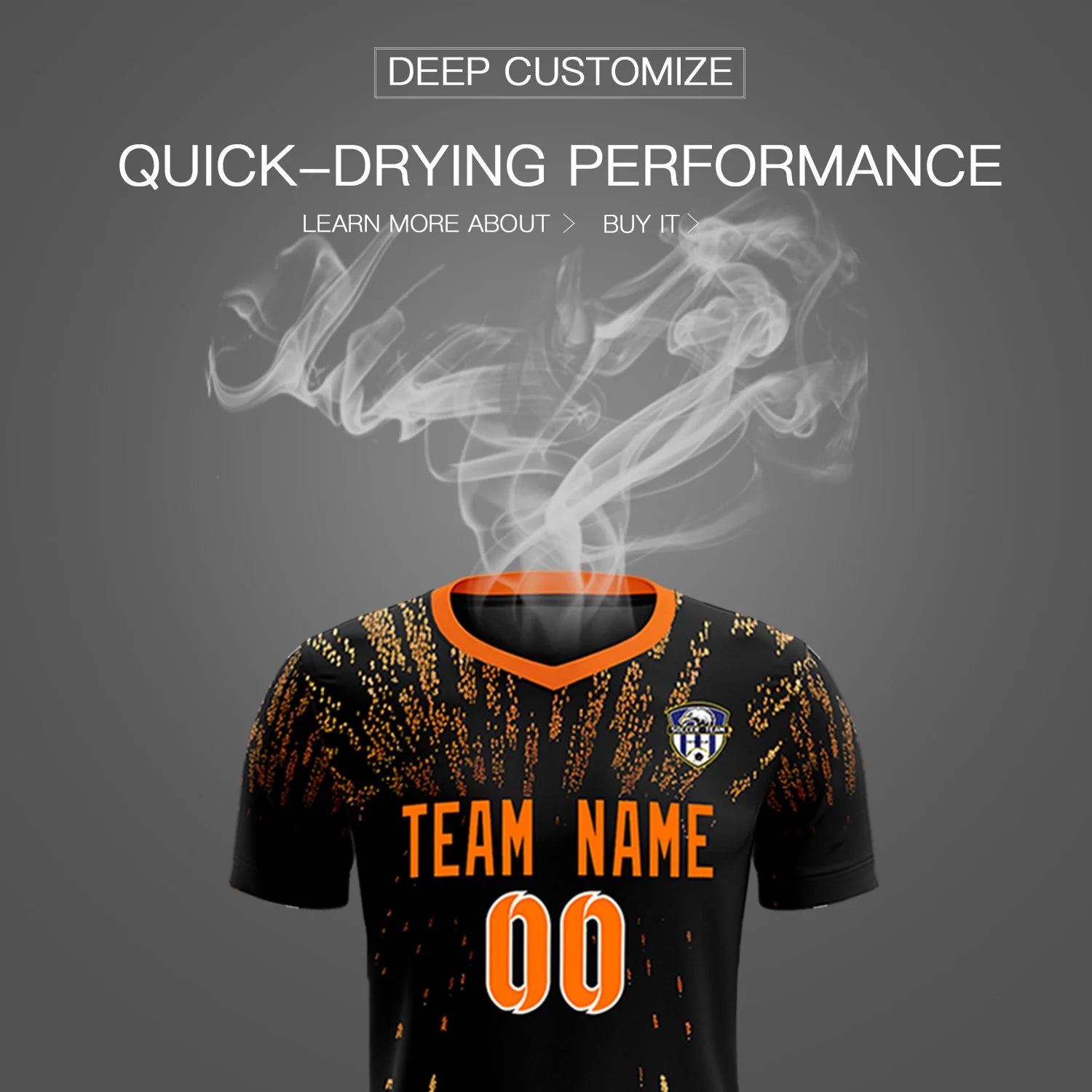 Custom Black Orange Fireworks gradient Sport Soccer Sets Jersey