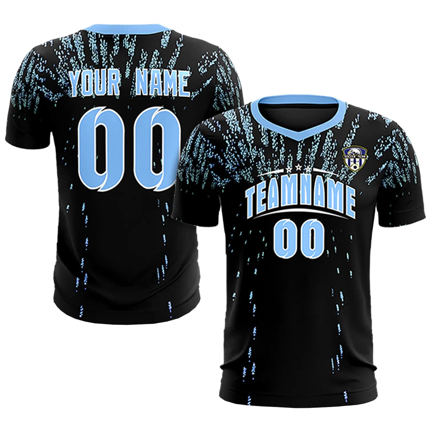 Custom Black Light Blue Fireworks gradient Sport Soccer Sets Jersey