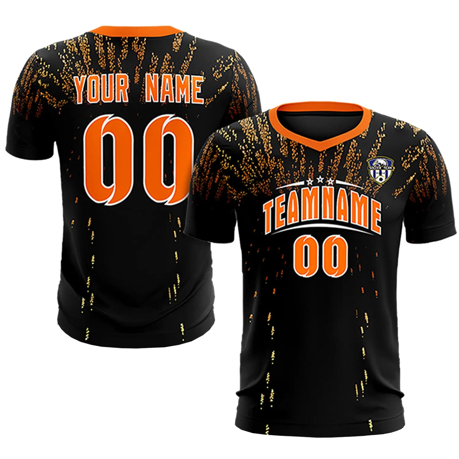 Custom Black Orange Fireworks gradient Sport Soccer Sets Jersey