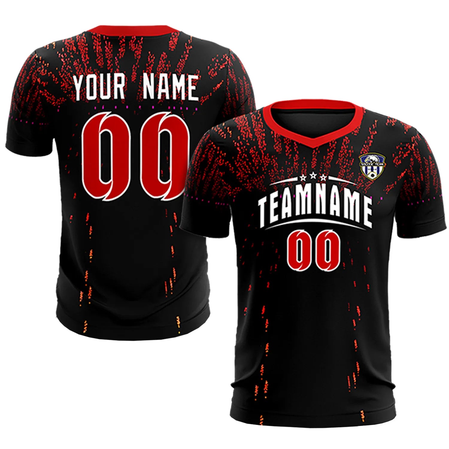 Custom Black Red Fireworks gradient Sport Soccer Sets Jersey