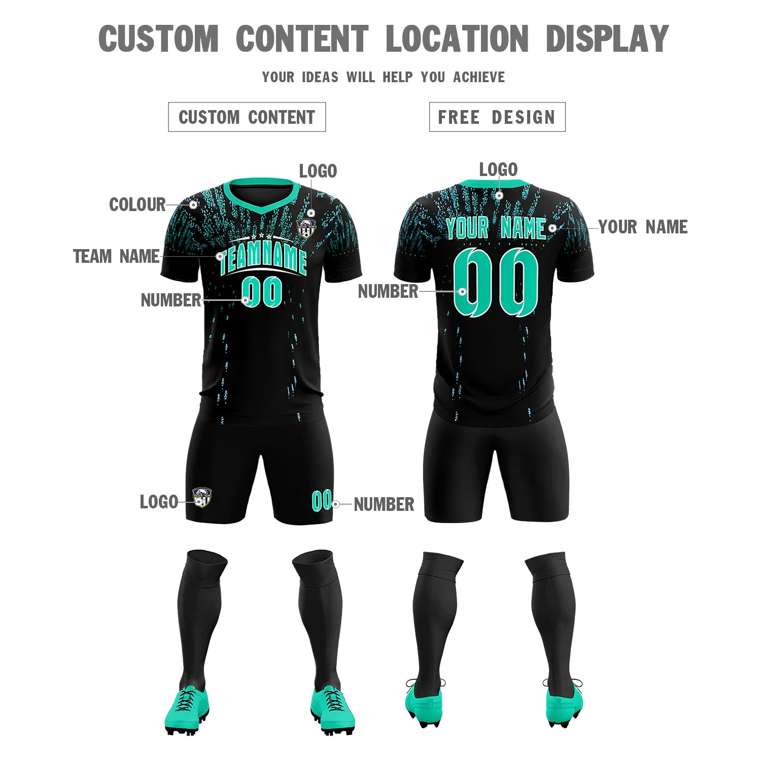 Custom Black Bright Green Fireworks gradient Sport Soccer Sets Jersey