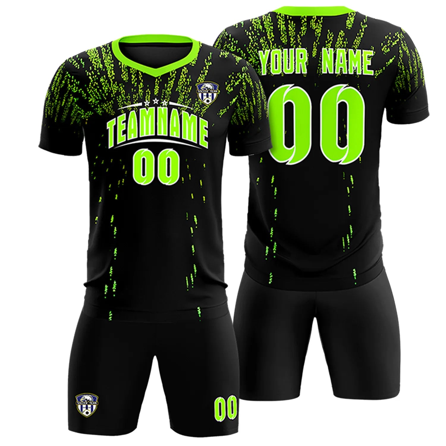 Custom Black Neon Green Fireworks gradient Sport Soccer Sets Jersey