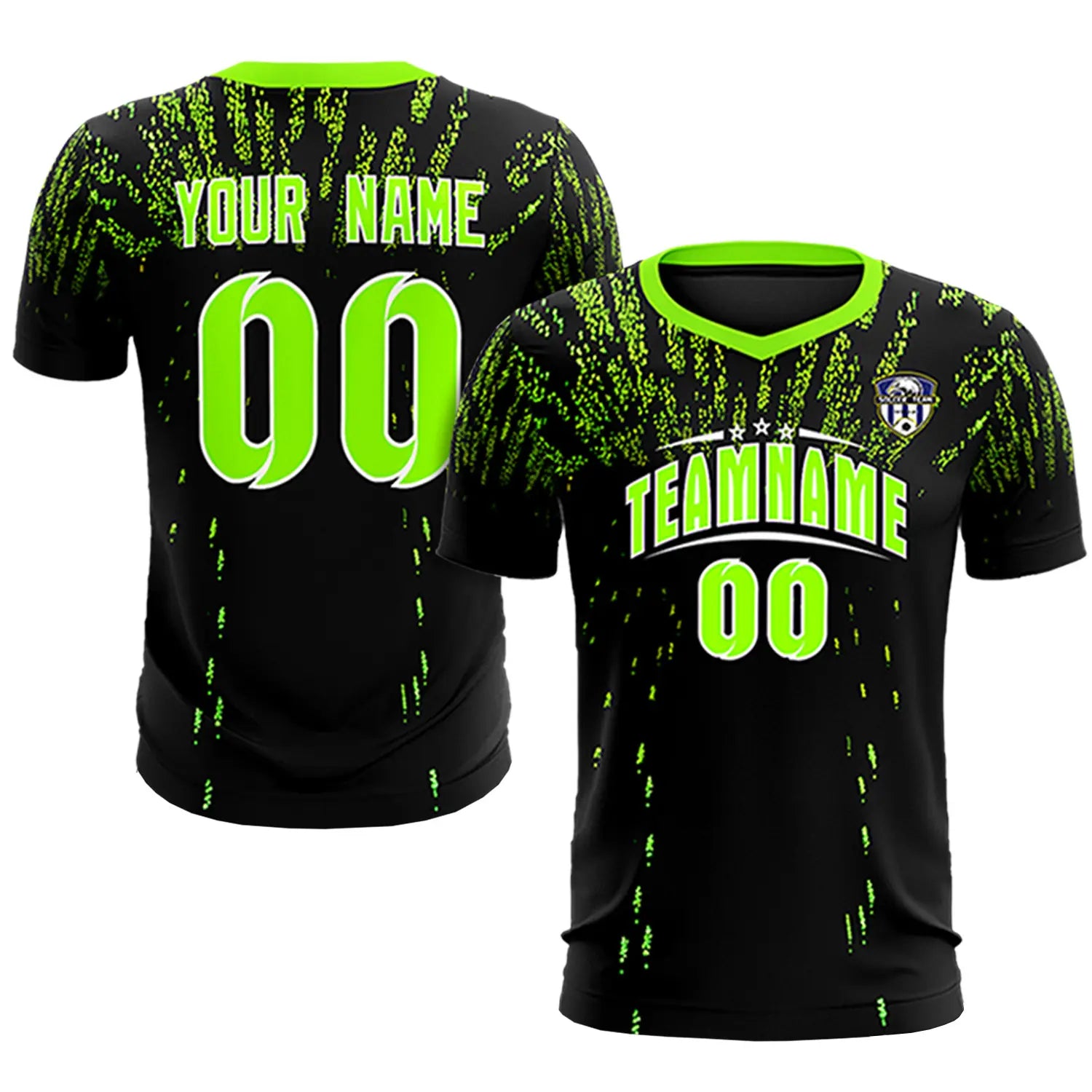 Custom Black Neon Green Fireworks gradient Sport Soccer Sets Jersey