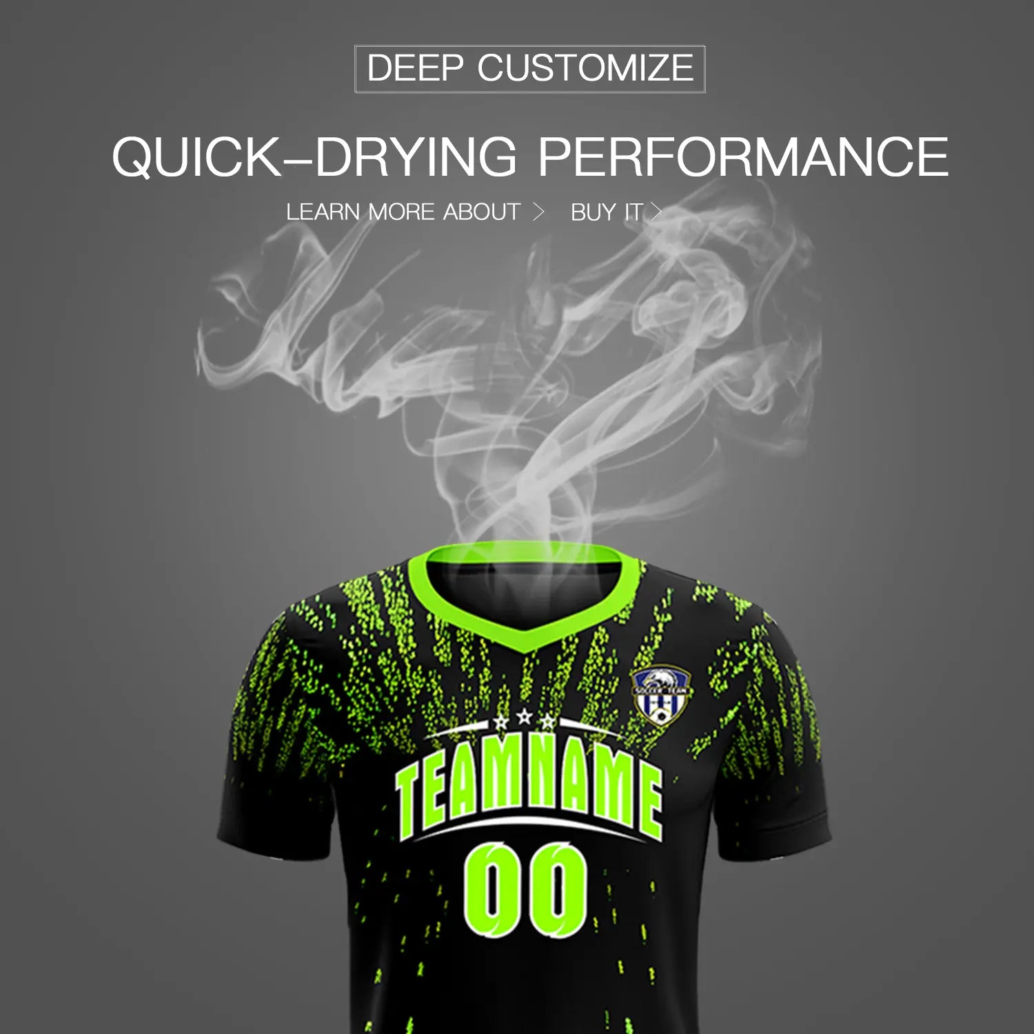 Custom Black Neon Green Fireworks gradient Sport Soccer Sets Jersey