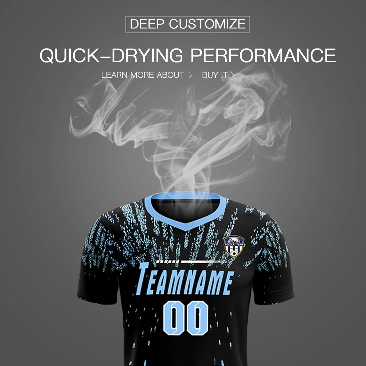 Custom Black Light Blue Fireworks gradient Sport Soccer Sets Jersey