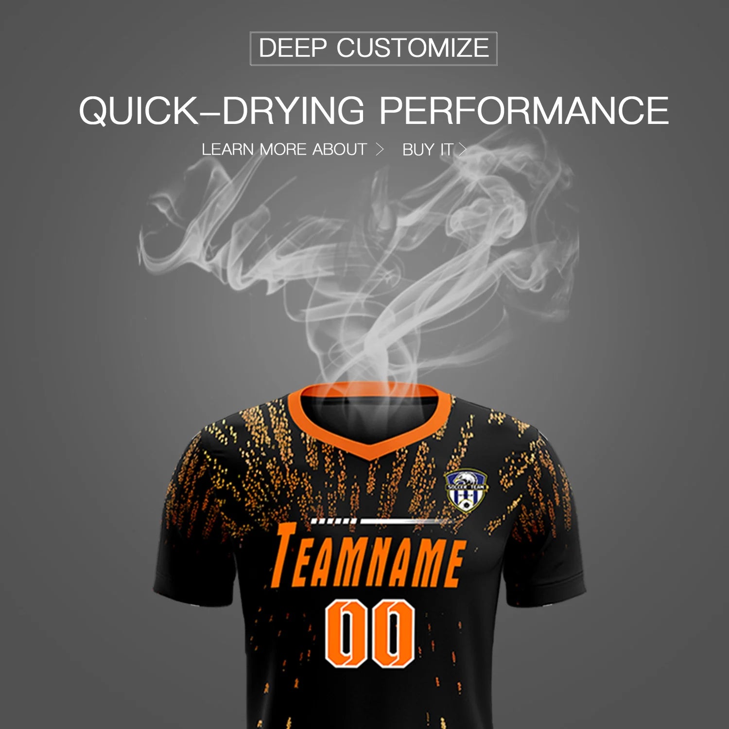 Custom Black Orange Fireworks gradient Sport Soccer Sets Jersey