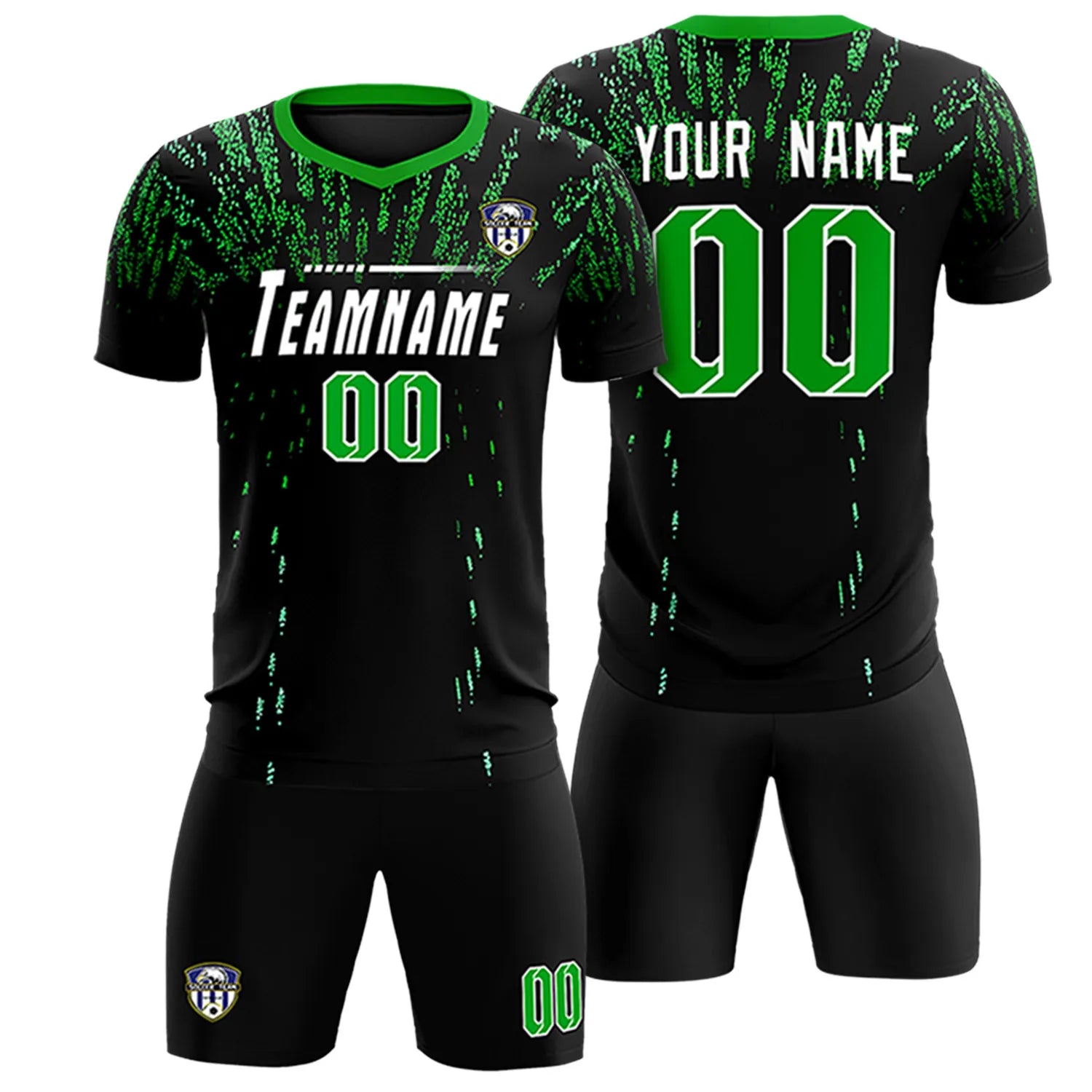 Custom Black Kelly Green Fireworks gradient Sport Soccer Sets Jersey