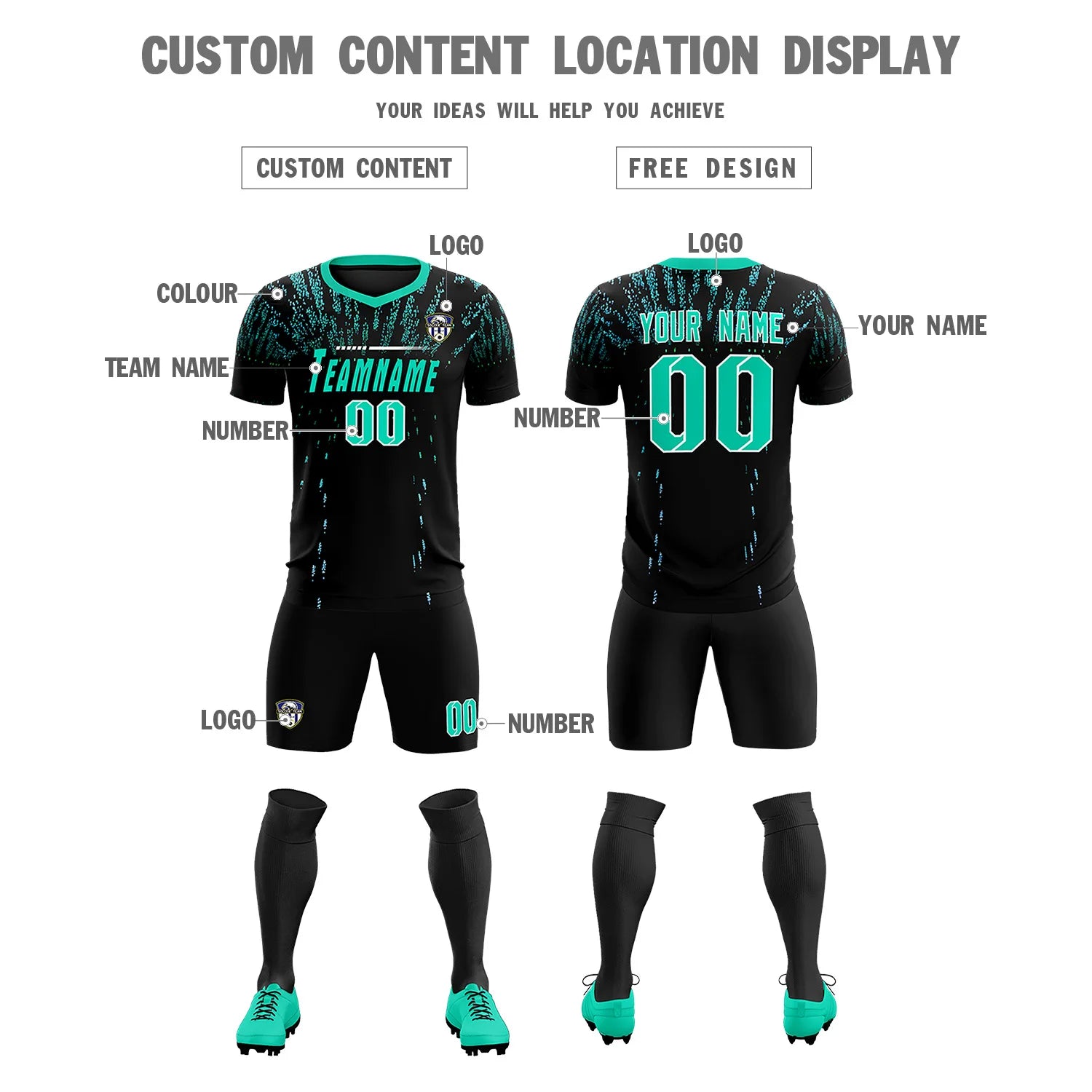 Custom Black Bright Green Fireworks gradient Sport Soccer Sets Jersey