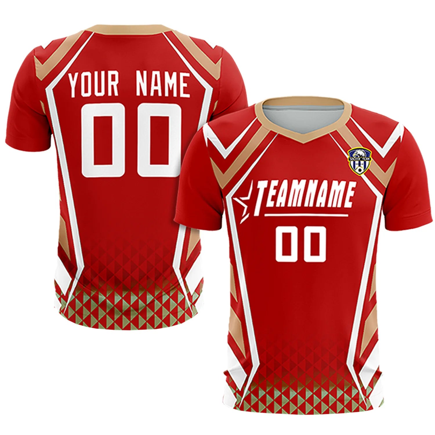 Custom Red White Geometric Training Uniform Soccer Sets Jersey