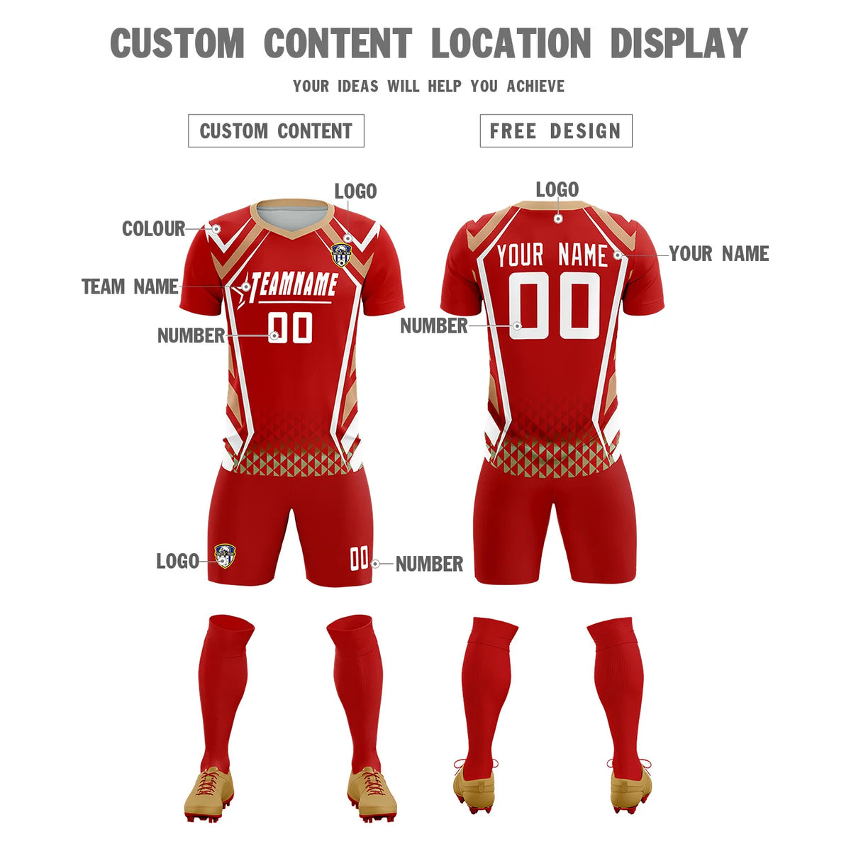 Custom Red White Geometric Training Uniform Soccer Sets Jersey