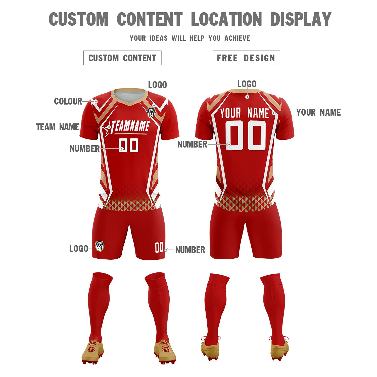 Custom Red White Geometric Training Uniform Soccer Sets Jersey