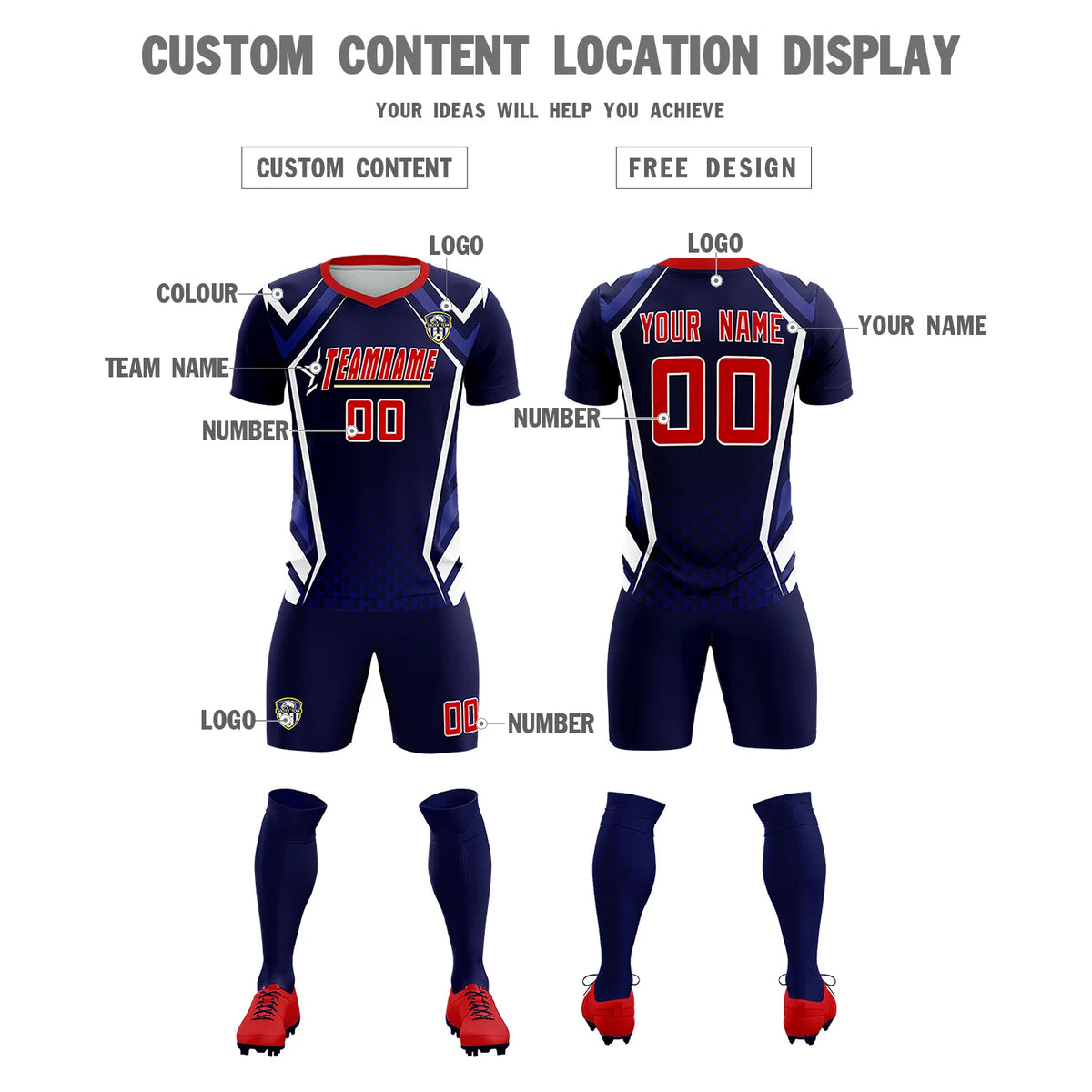 Custom Navy White Geometric Training Uniform Soccer Sets Jersey