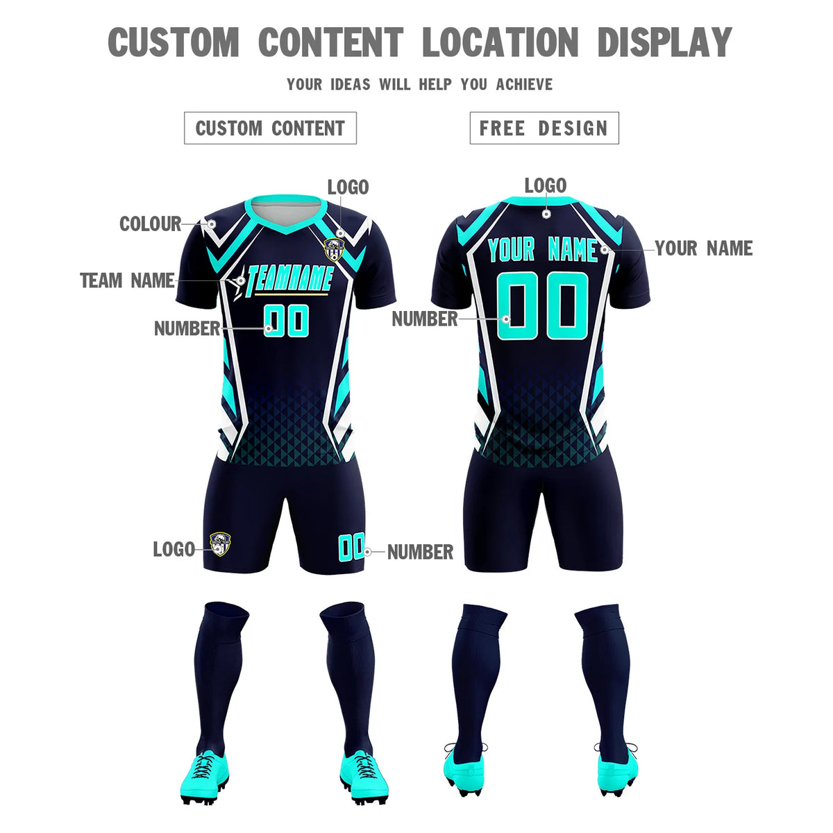 Custom Navy White Geometric Training Uniform Soccer Sets Jersey
