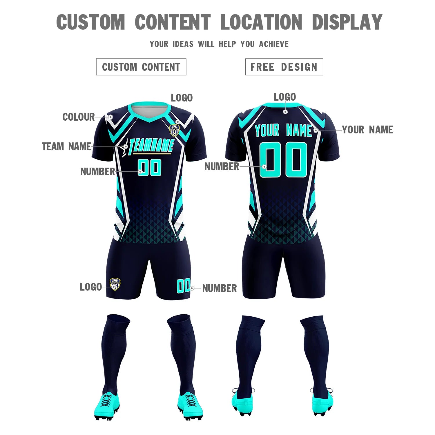 Custom Navy White Geometric Training Uniform Soccer Sets Jersey