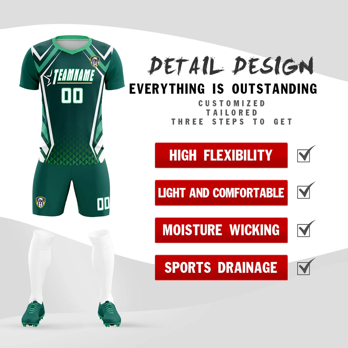 Custom Midnight Green White Geometric Training Uniform Soccer Sets Jersey