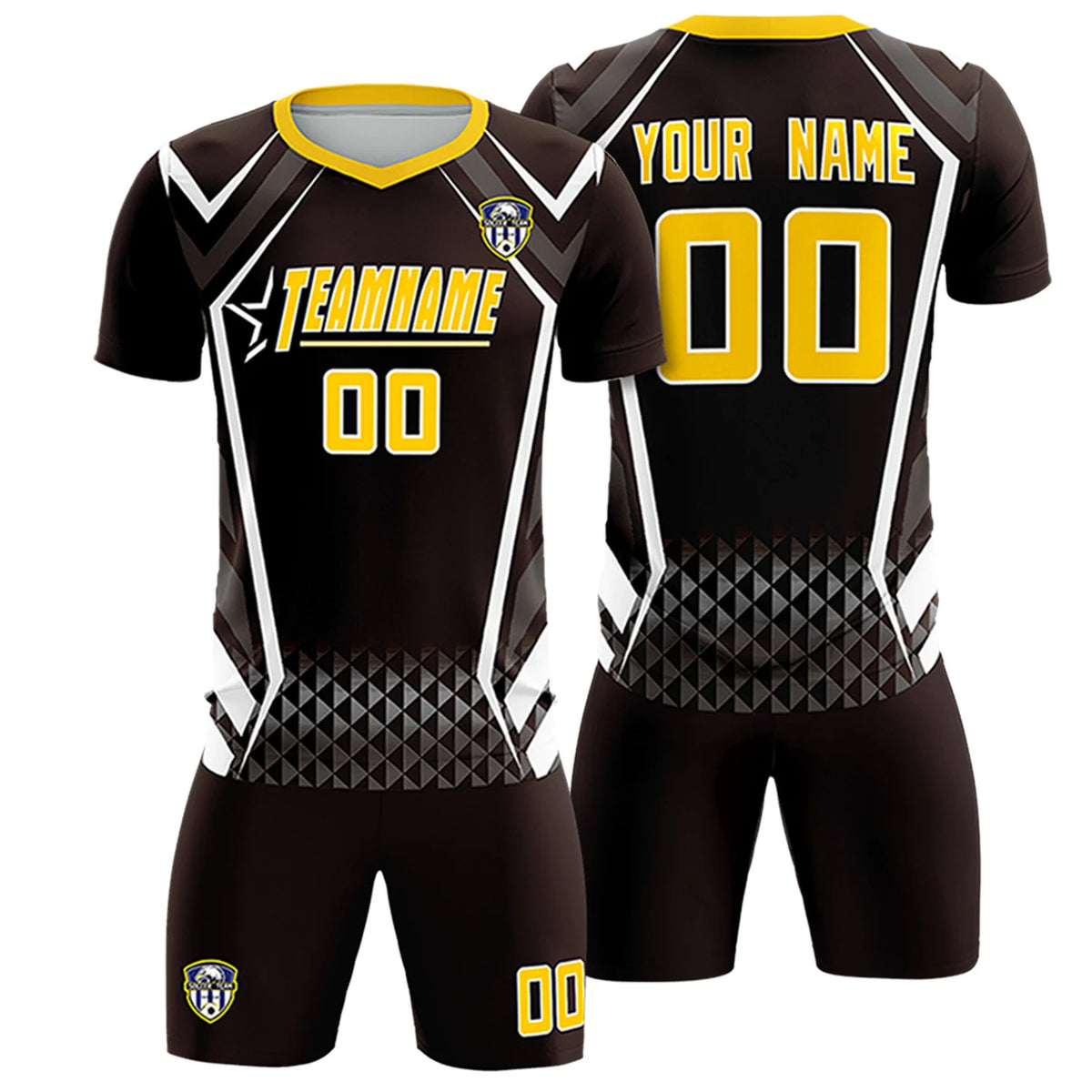 Custom Brown White Geometric Training Uniform Soccer Sets Jersey