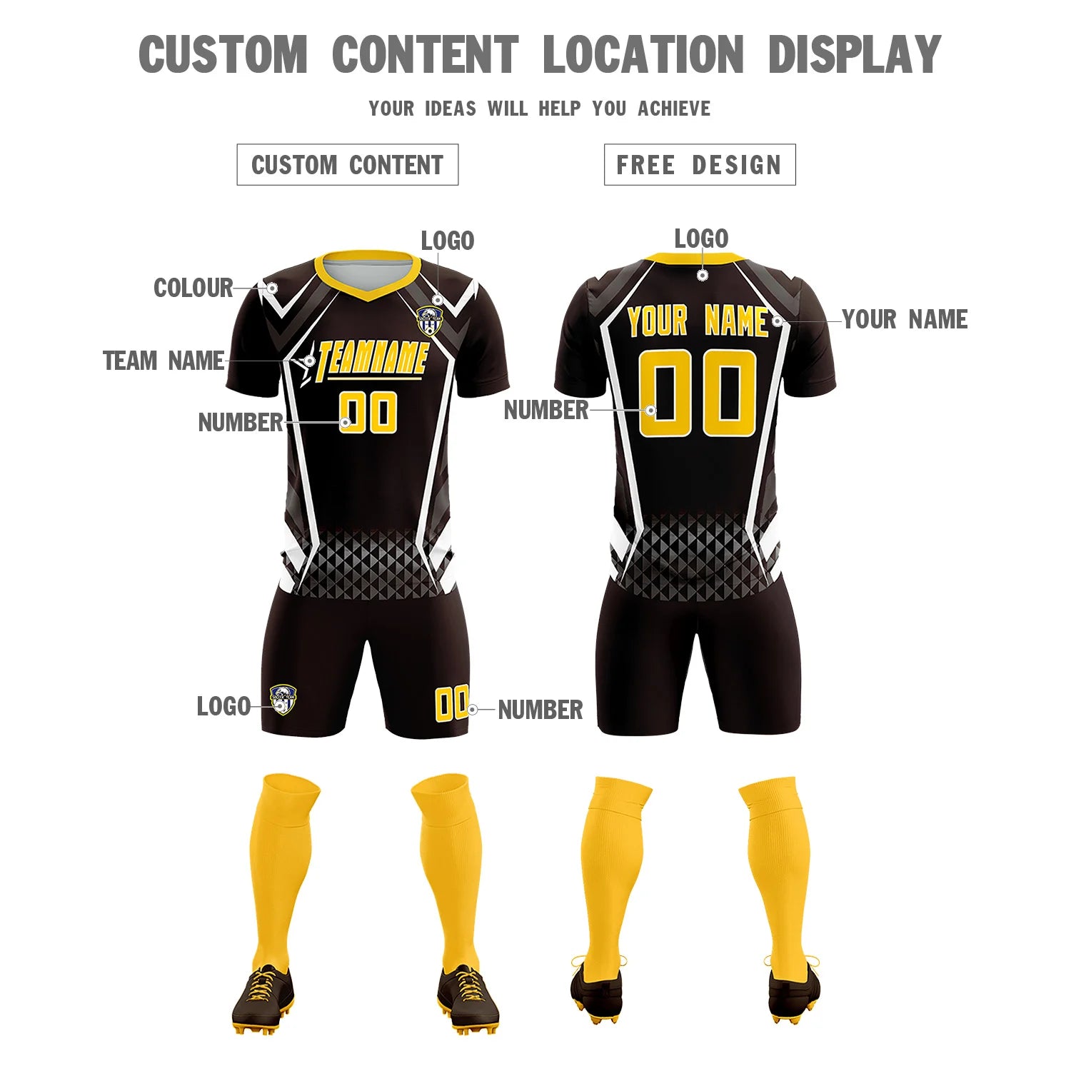 Custom Brown White Geometric Training Uniform Soccer Sets Jersey