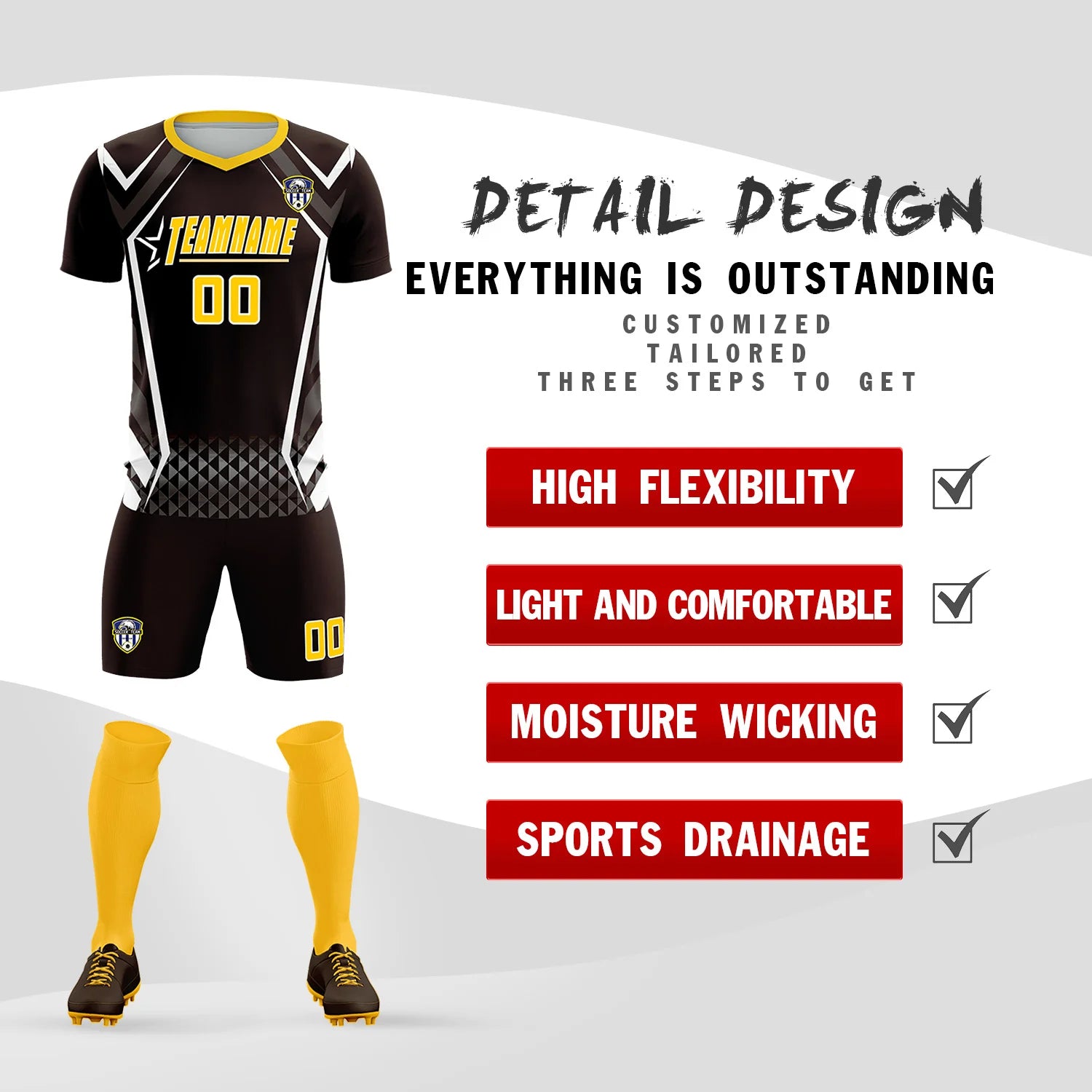 Custom Brown White Geometric Training Uniform Soccer Sets Jersey