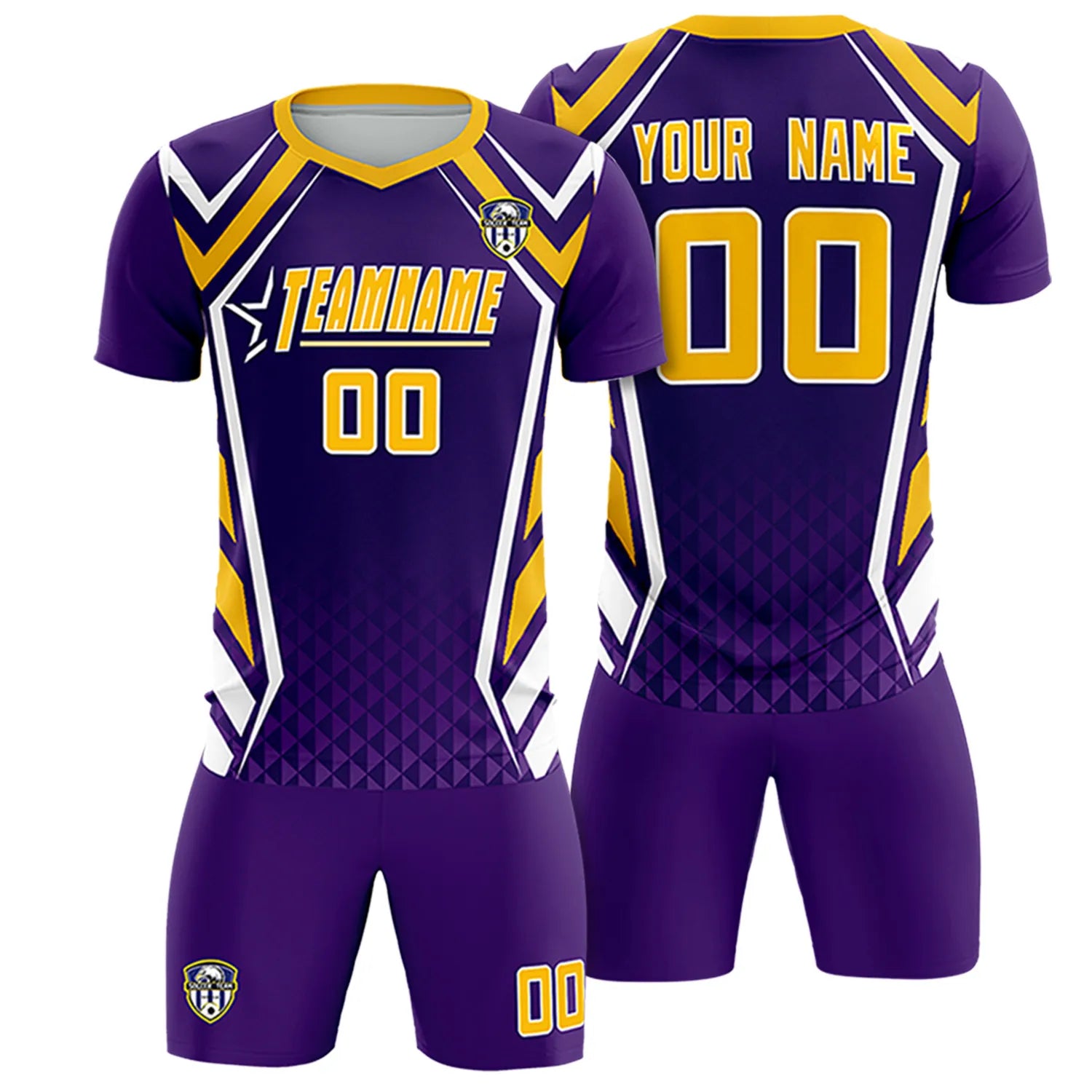 Custom Purple White Geometric Training Uniform Soccer Sets Jersey