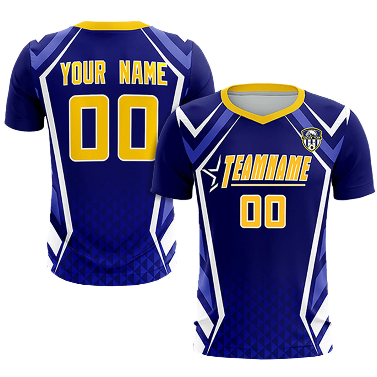 Custom Royal Blue White Geometric Training Uniform Soccer Sets Jersey