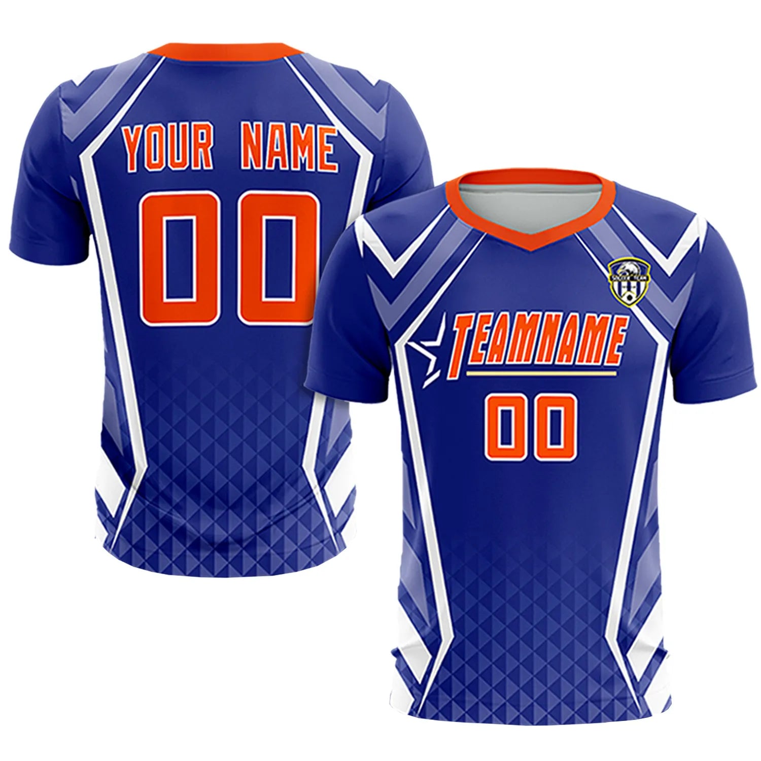 Custom Royal Blue White Geometric Training Uniform Soccer Sets Jersey