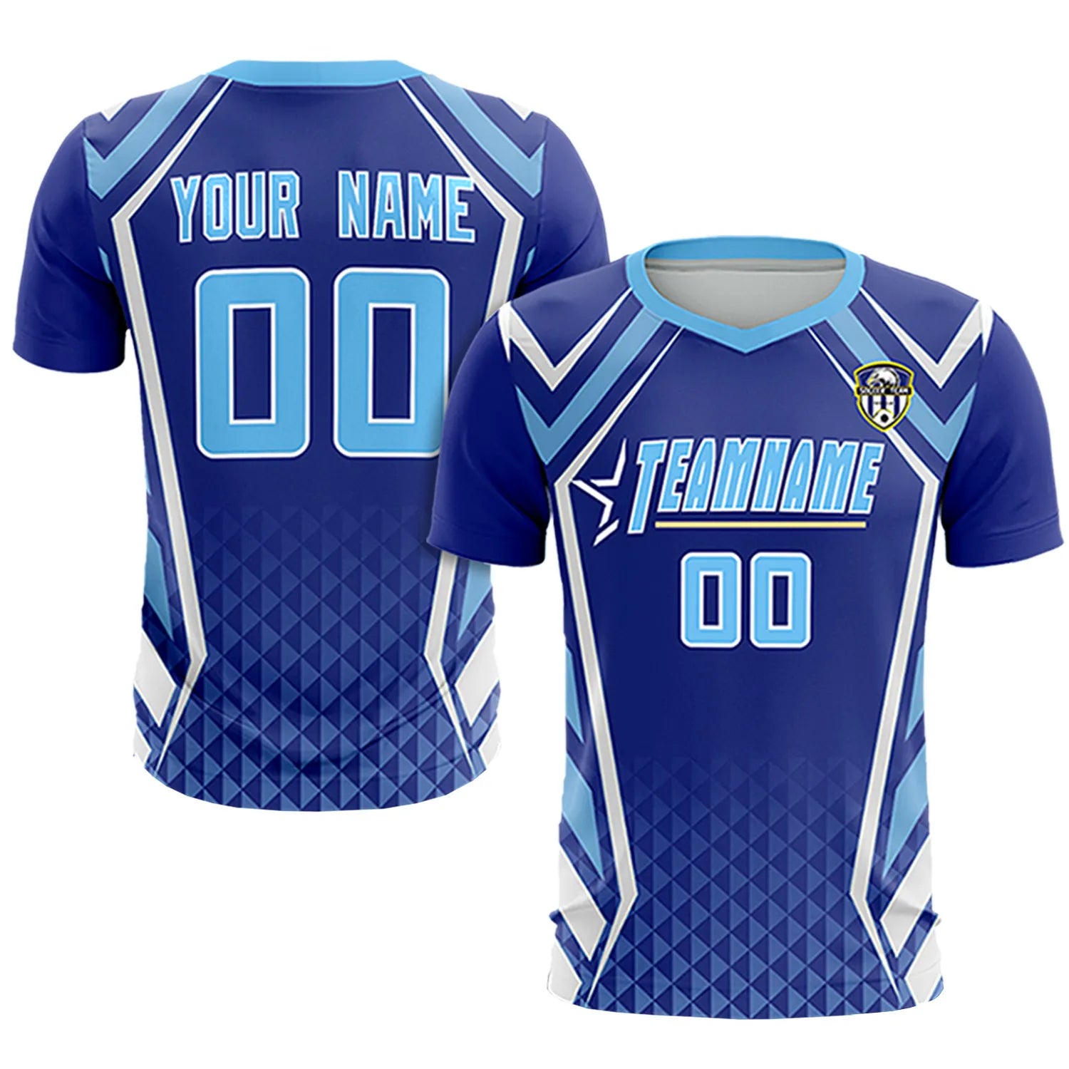 Custom Royal Blue White Geometric Training Uniform Soccer Sets Jersey