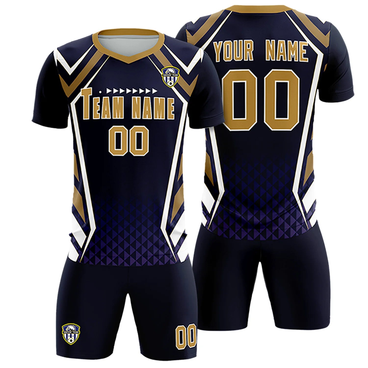 Custom Navy White Geometric Training Uniform Soccer Sets Jersey