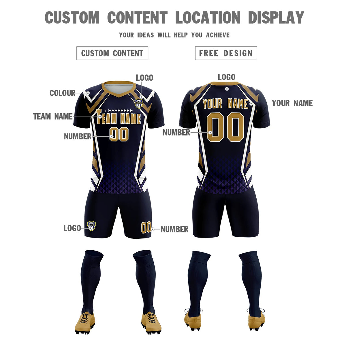 Custom Navy White Geometric Training Uniform Soccer Sets Jersey