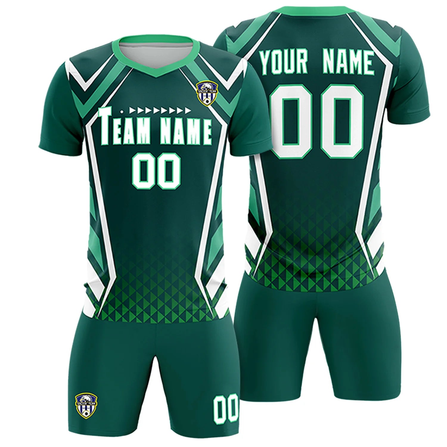 Custom Midnight Green White Geometric Training Uniform Soccer Sets Jersey