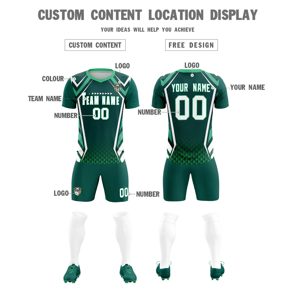 Custom Midnight Green White Geometric Training Uniform Soccer Sets Jersey
