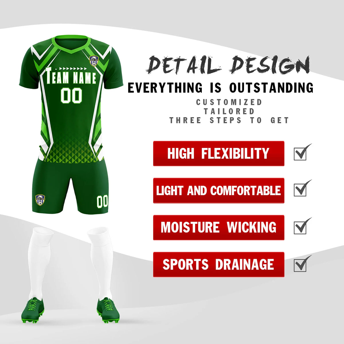 Custom Kelly Green White Geometric Training Uniform Soccer Sets Jersey