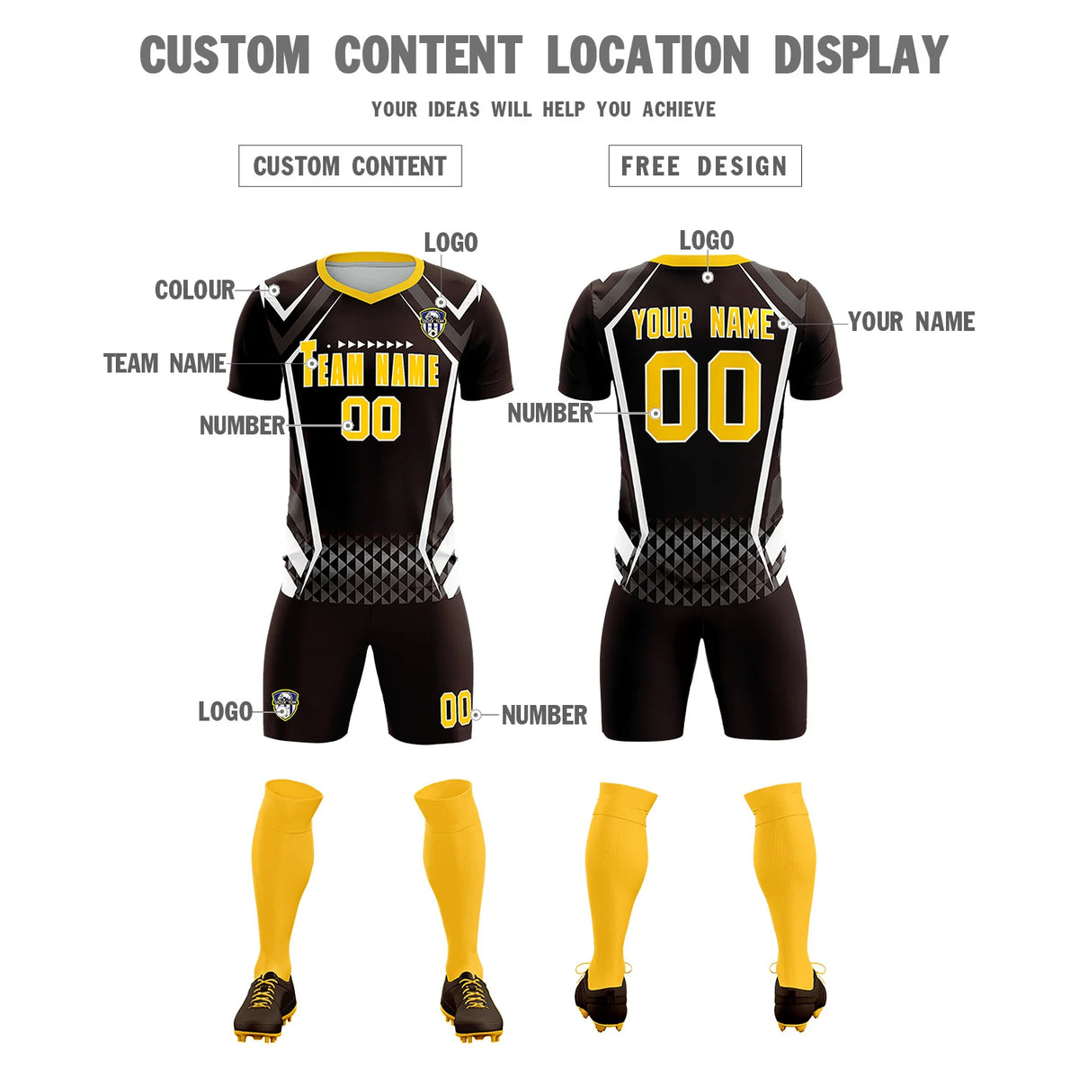 Custom Brown White Geometric Training Uniform Soccer Sets Jersey