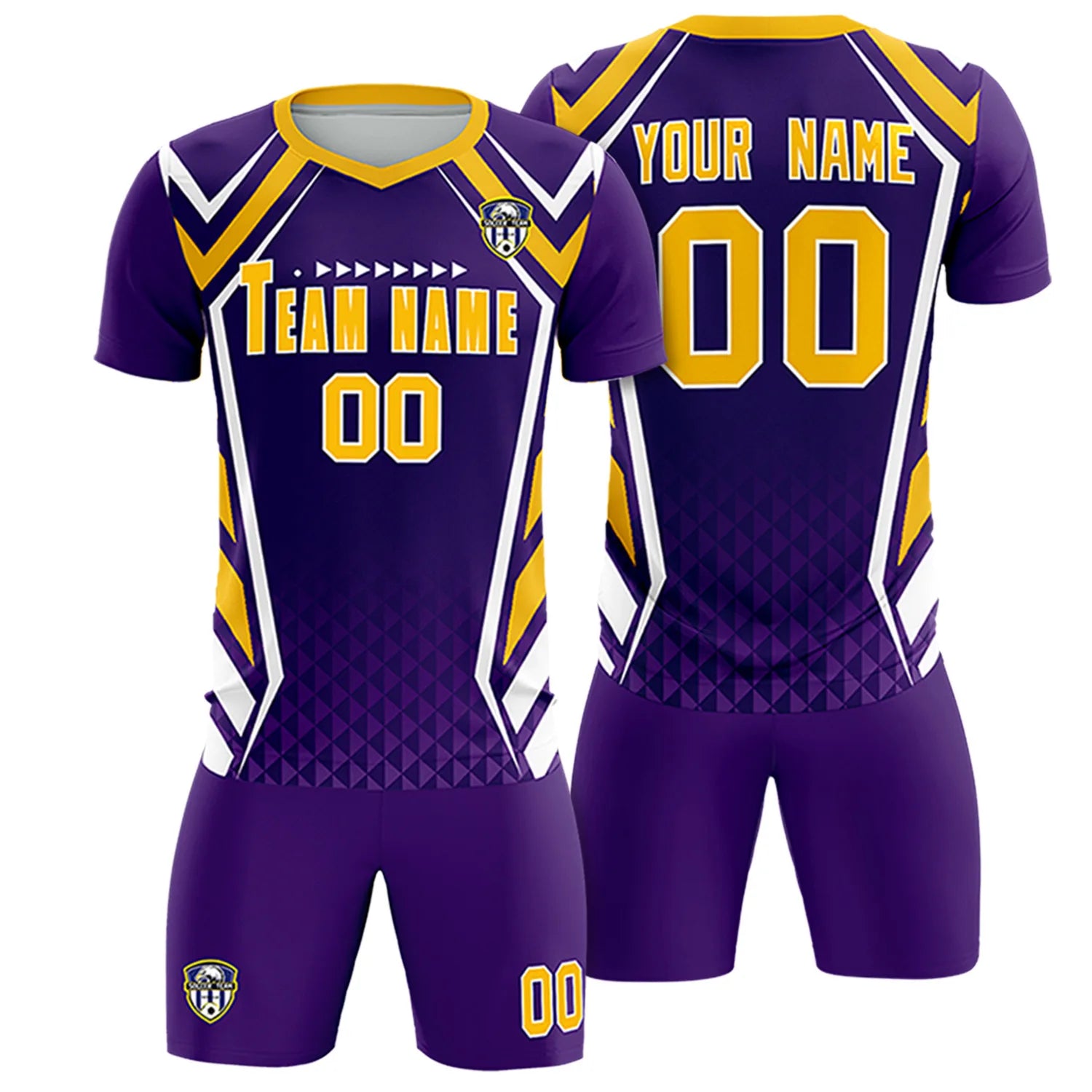 Custom Purple White Geometric Training Uniform Soccer Sets Jersey