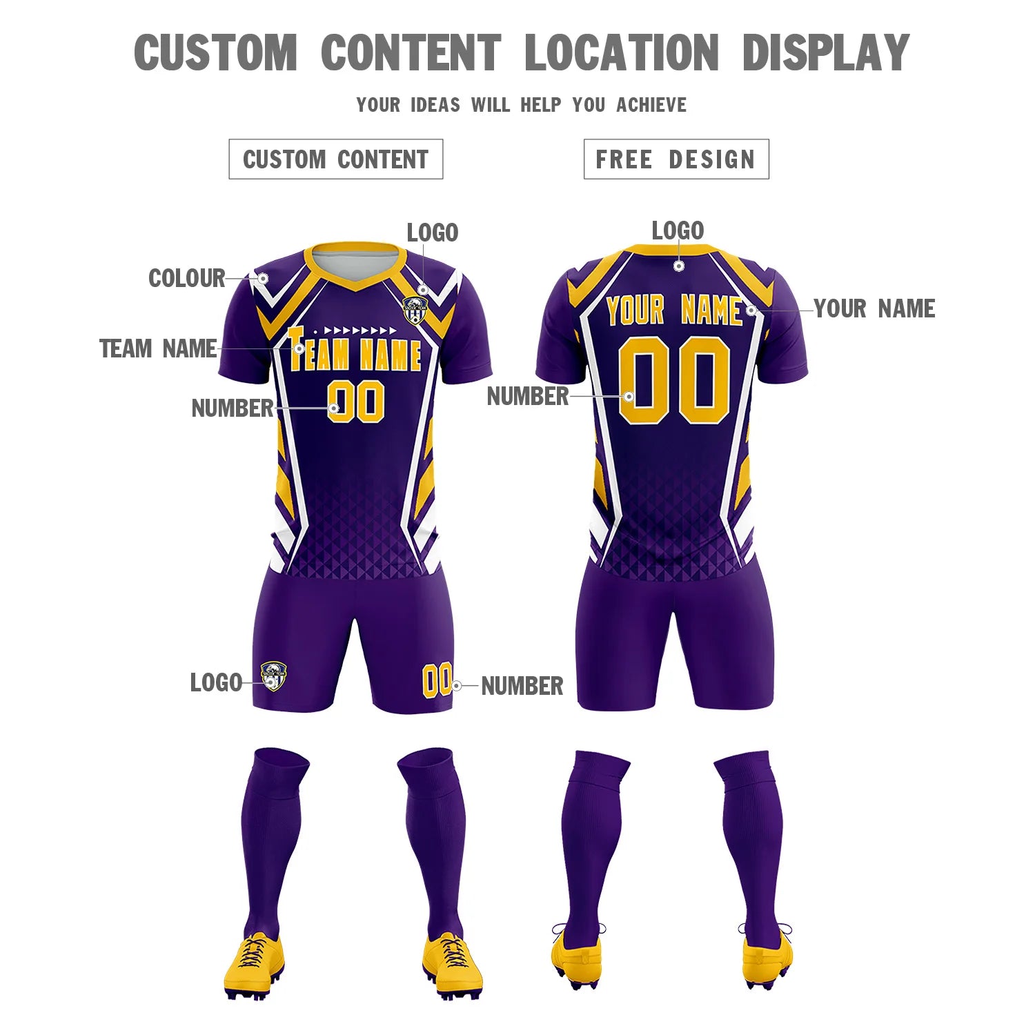 Custom Purple White Geometric Training Uniform Soccer Sets Jersey