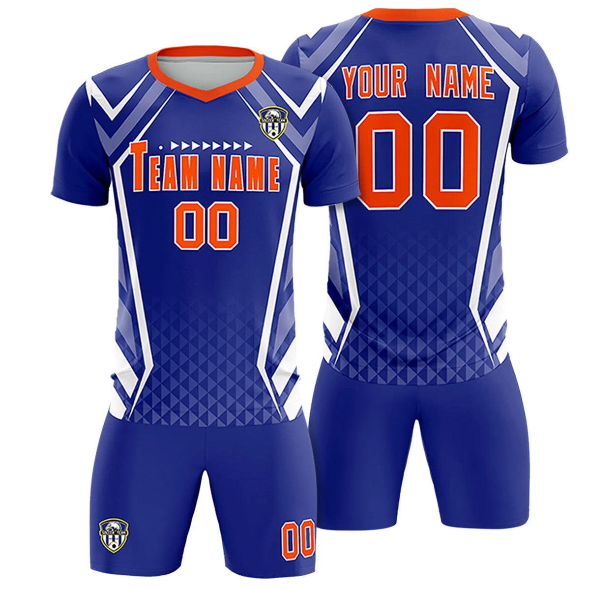 Custom Royal Blue White Geometric Training Uniform Soccer Sets Jersey
